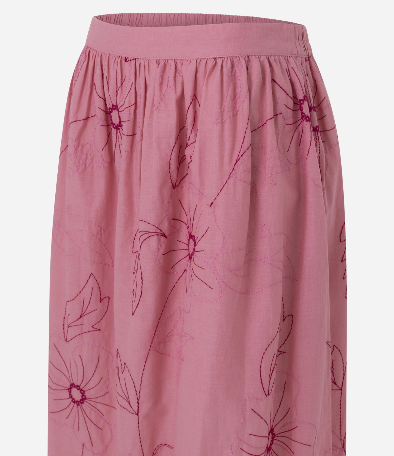 Saia Long Midi em Algodão com Bordado de Flores Rosa 2