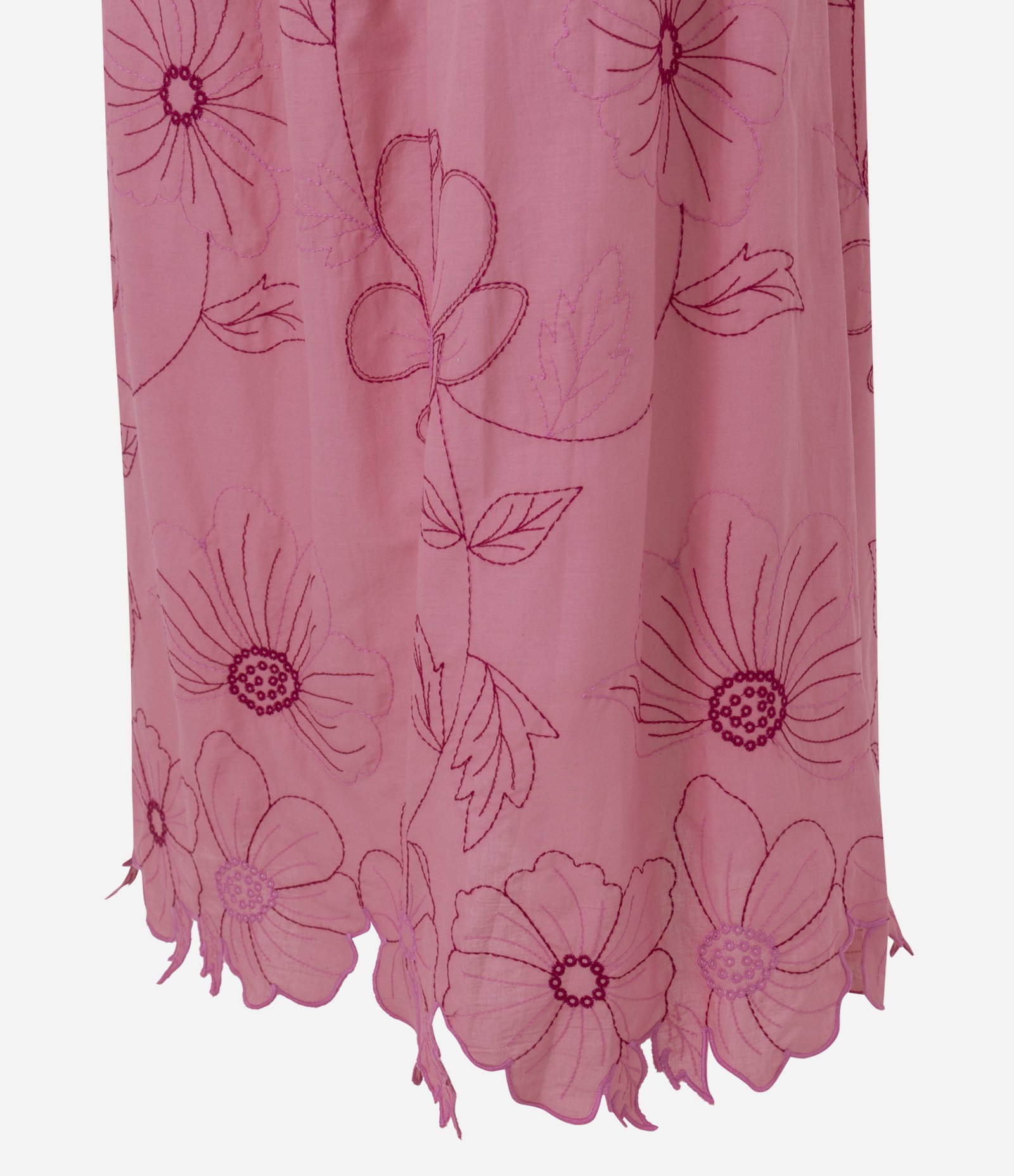 Saia Long Midi em Algodão com Bordado de Flores Rosa 3