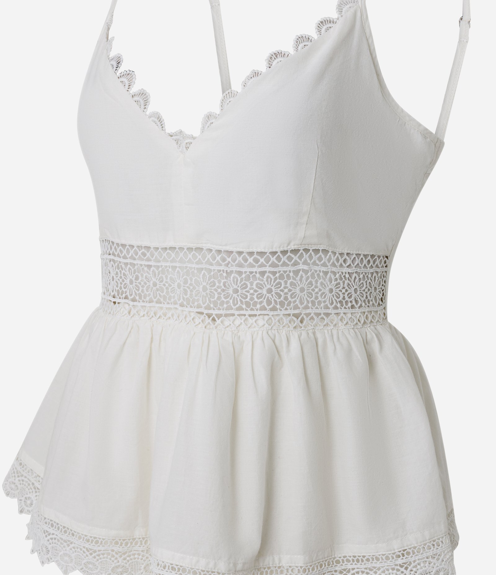 Vestido Midi em Tricoline com Babados e Detalhes em Renda Branco 2