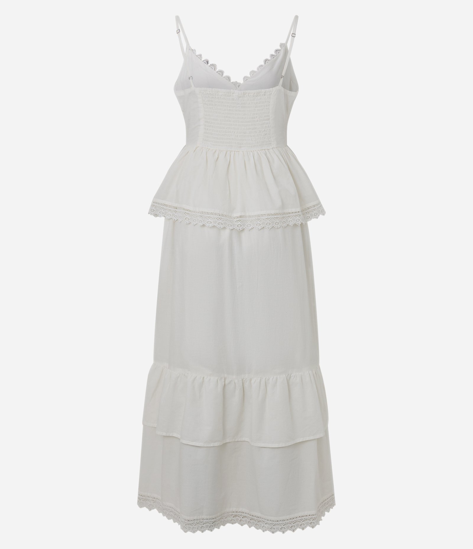 Vestido Midi em Tricoline com Babados e Detalhes em Renda Branco 3