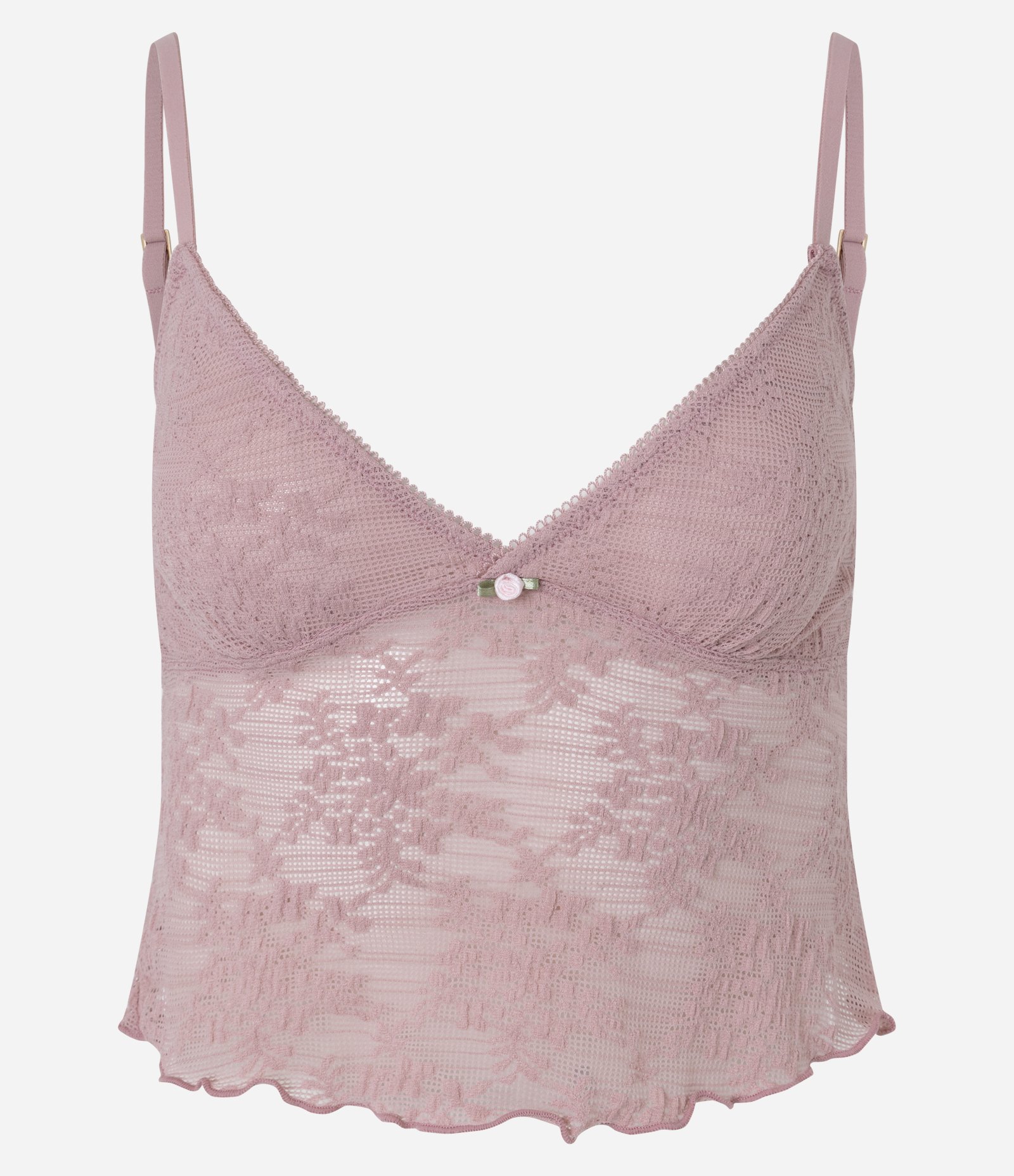 Camisete sem Bojo em Laise com Bordado Floral Rosa 5