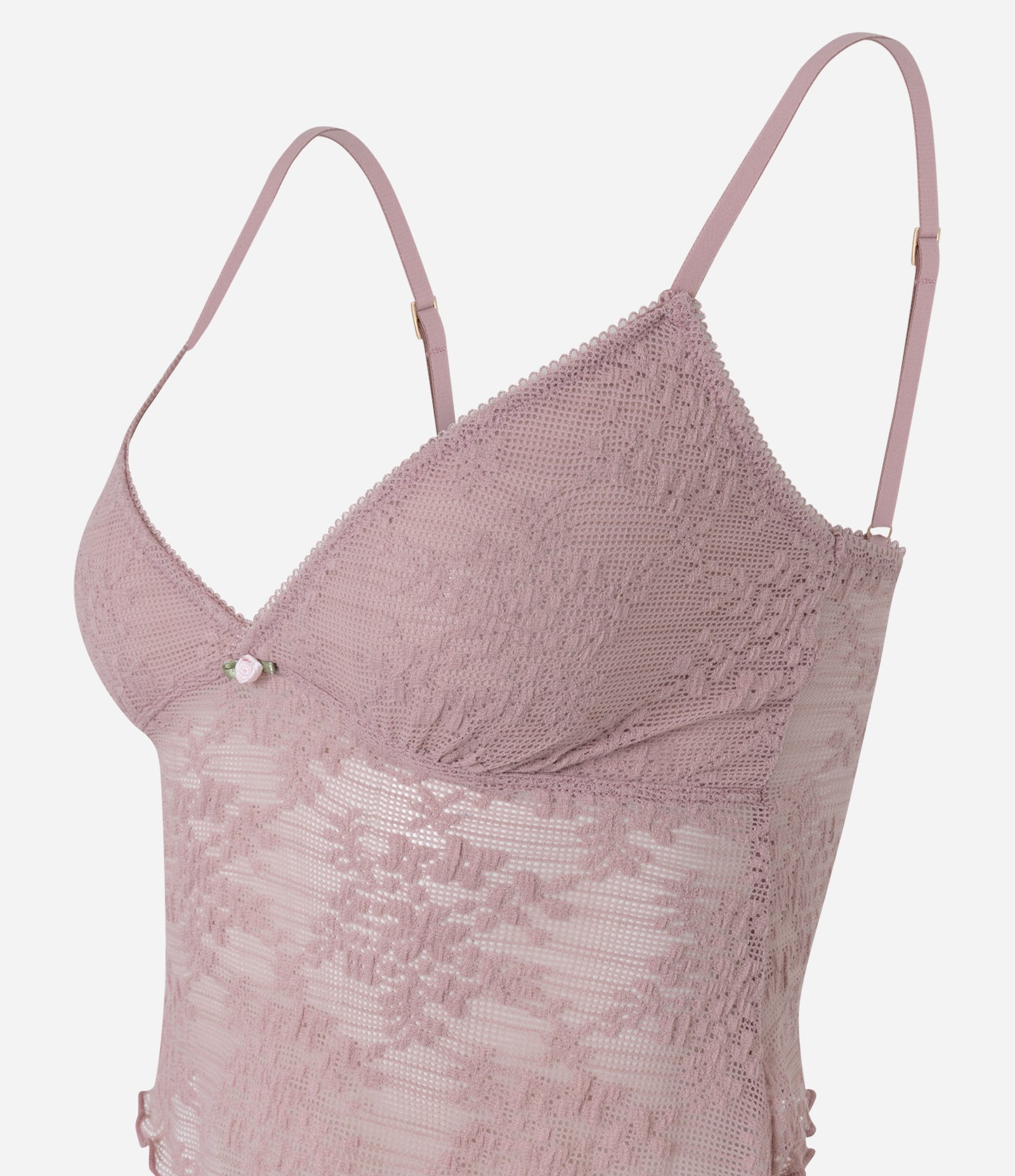 Camisete sem Bojo em Laise com Bordado Floral Rosa 6