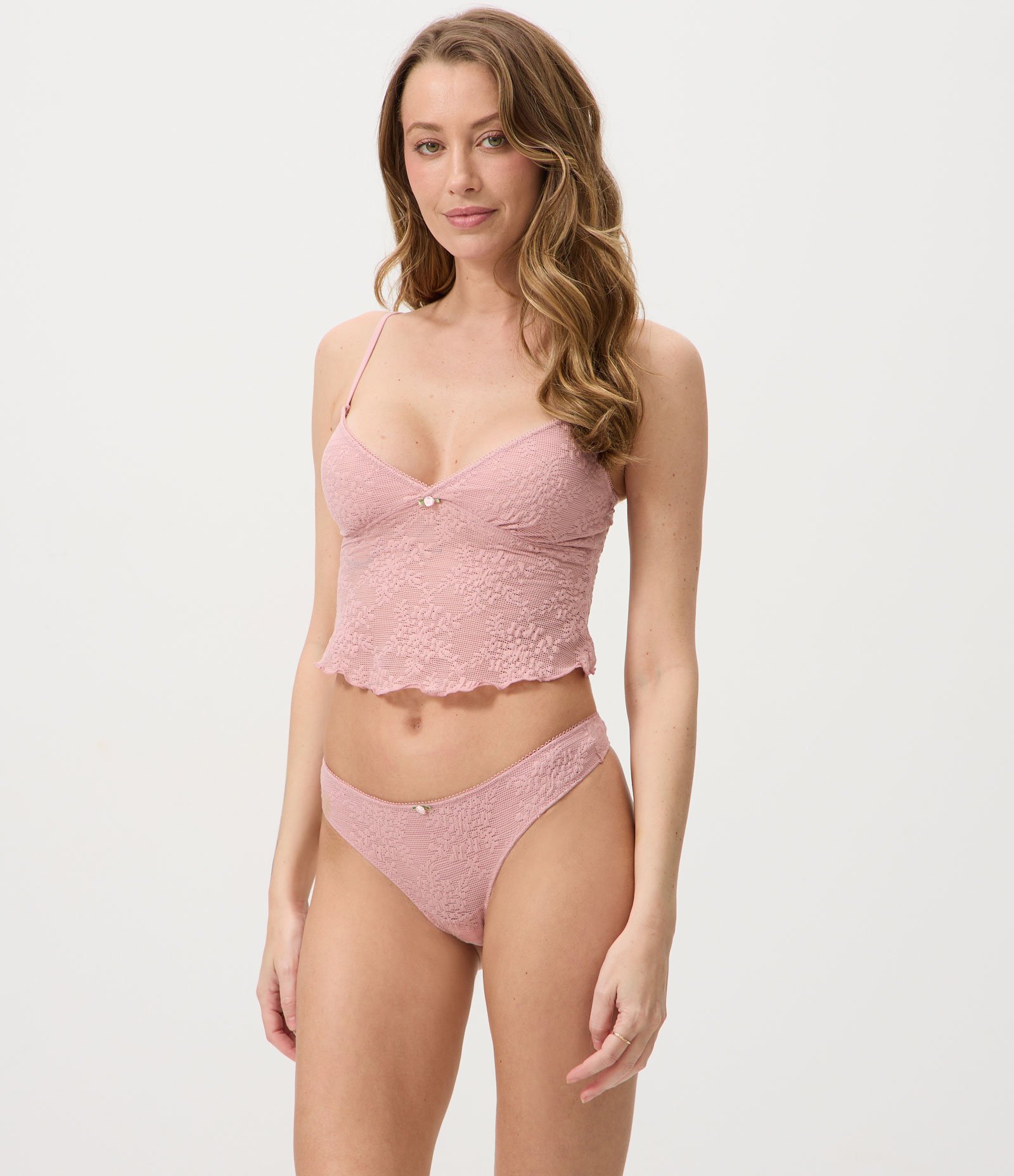 Camisete sem Bojo em Laise com Bordado Floral Rosa 2