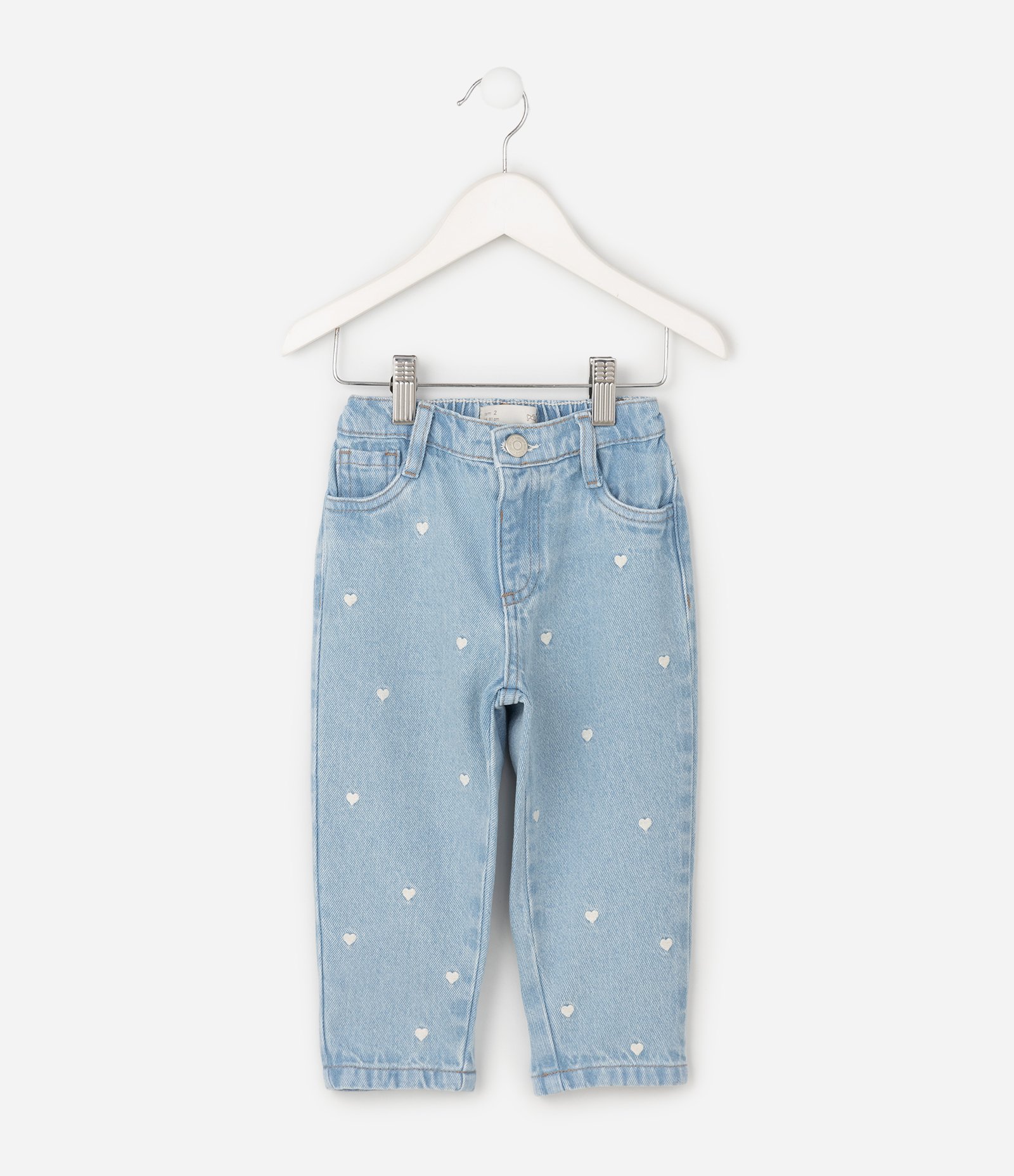 Calça Mom Infantil em Jeans com Bordados de Corações – Tam 1 a 6 Anos Azul Claro 2