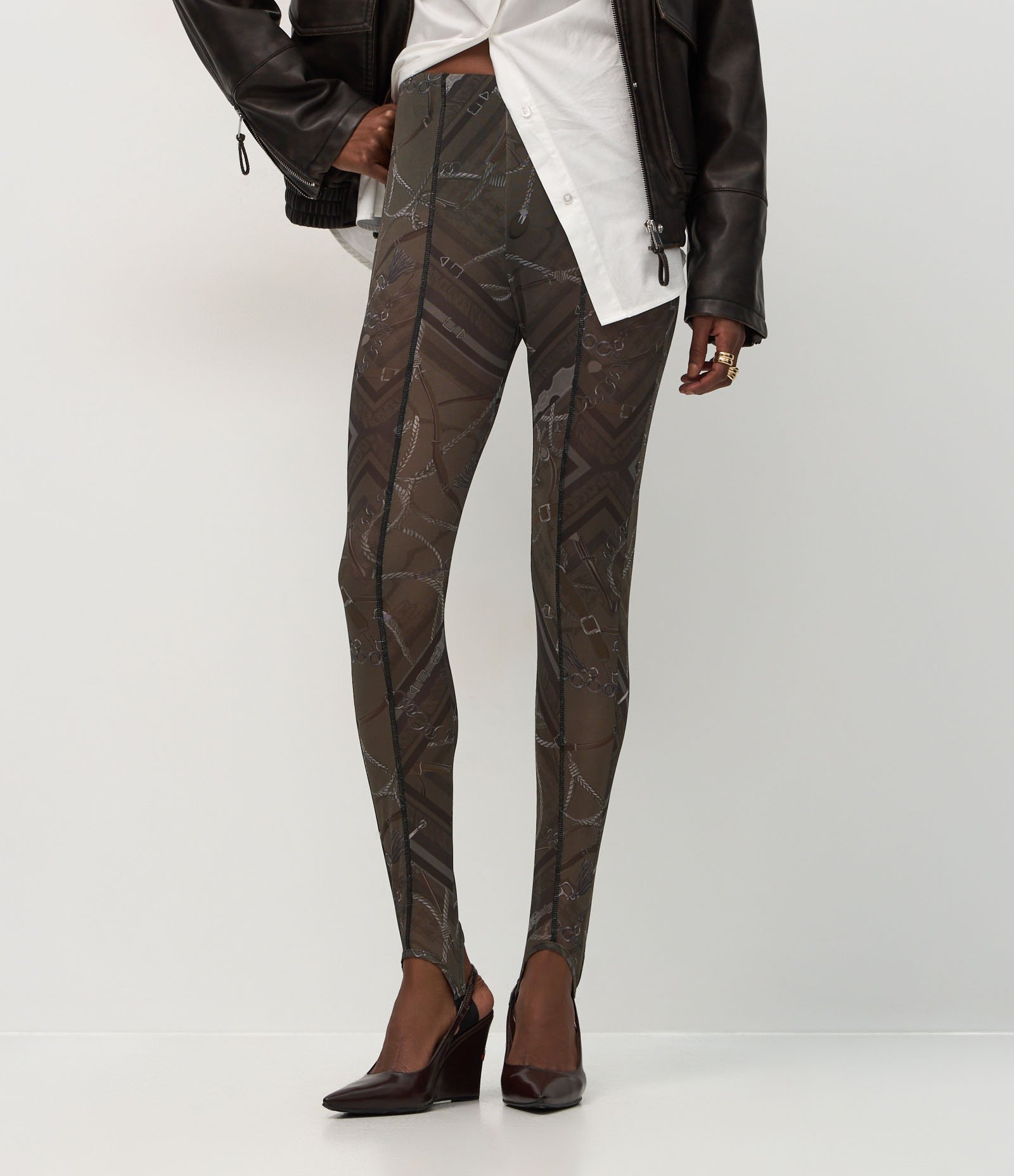 Calça Legging em Tule com Pezinho e Estampa Abstrata Cinza 3