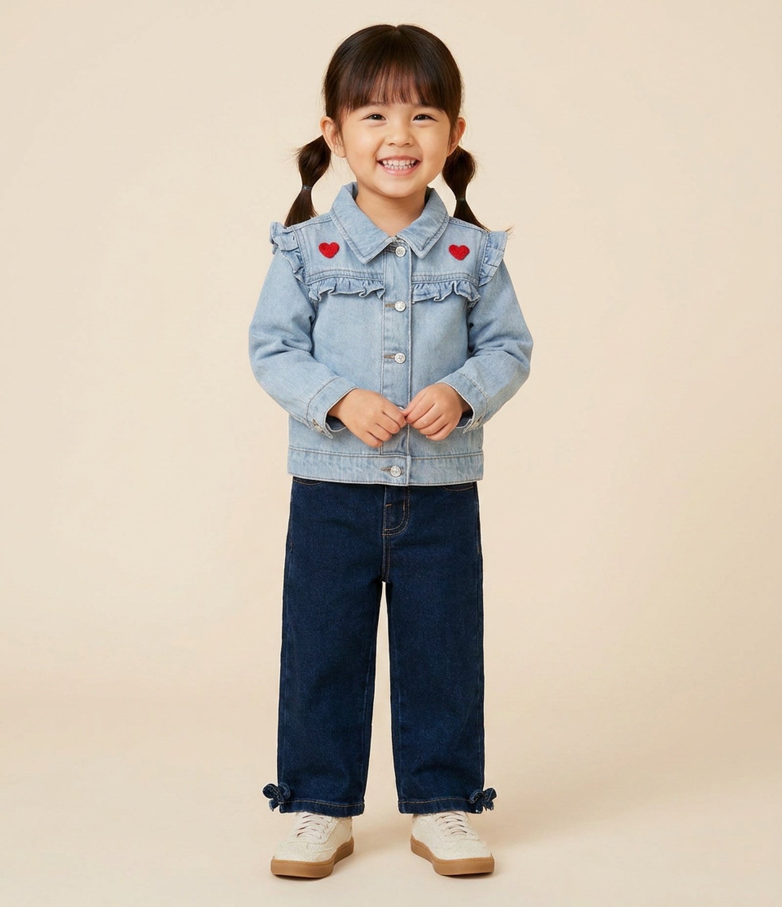 Jaqueta Infantil em Jeans com Bordado de Coração – Tam 1 a 6 Anos Azul Claro 1