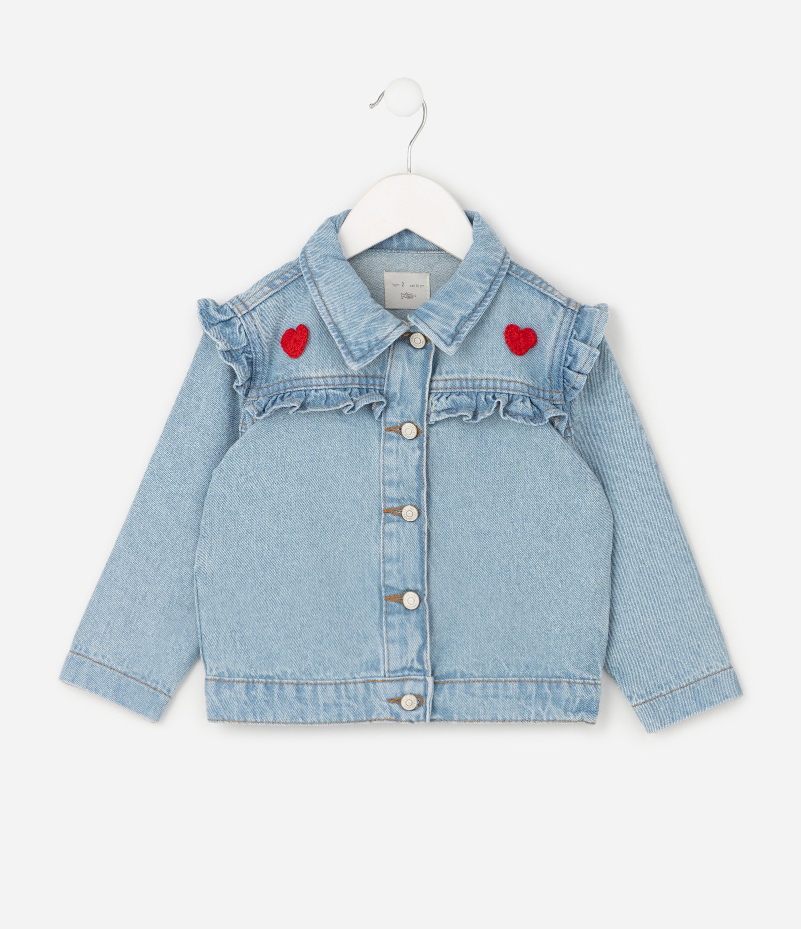 Jaqueta Infantil em Jeans com Bordado de Coração – Tam 1 a 6 Anos Azul Claro 2