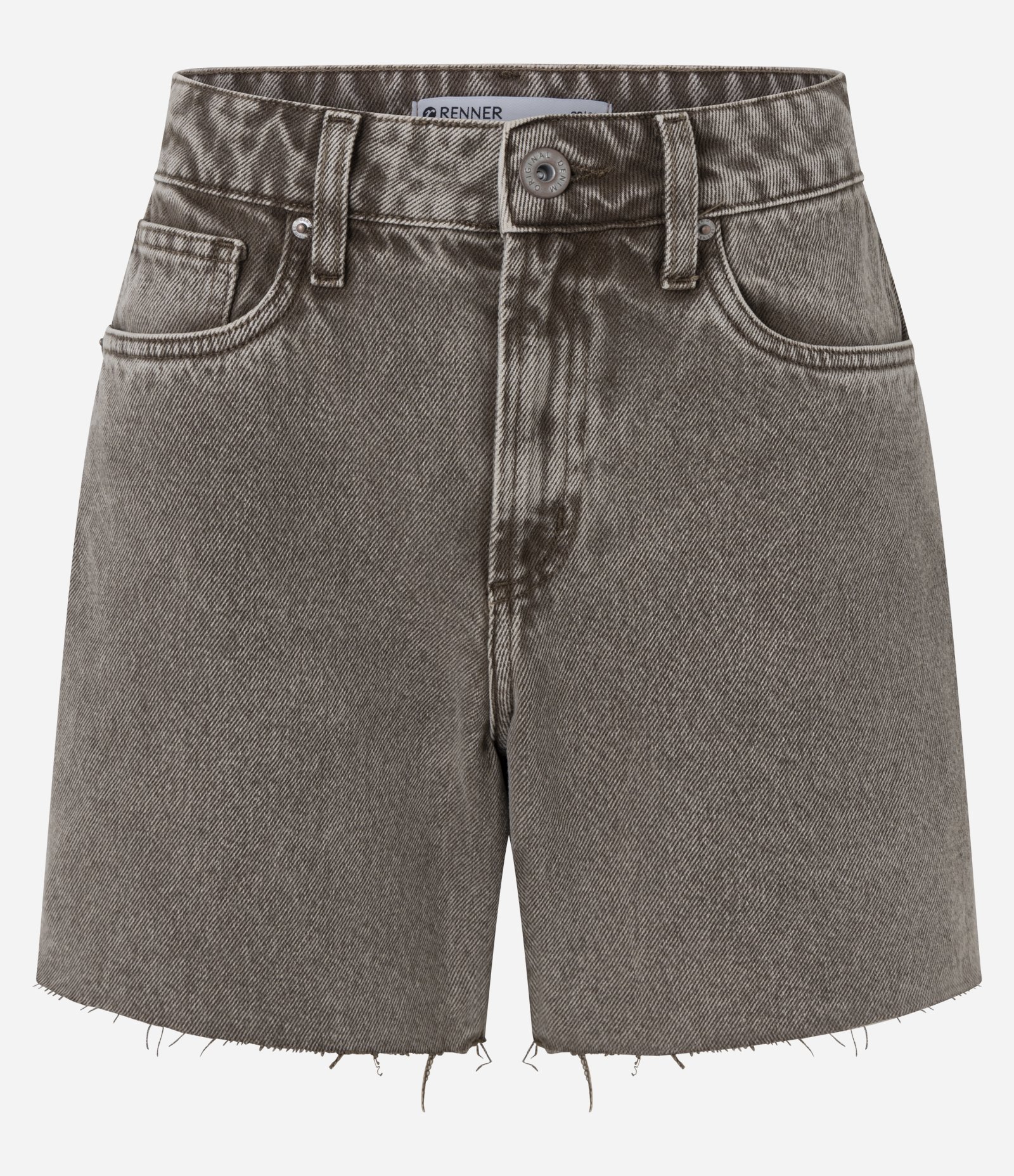 Short Jeans Em Sarja Cintura Média Midi Básico Cinza 1