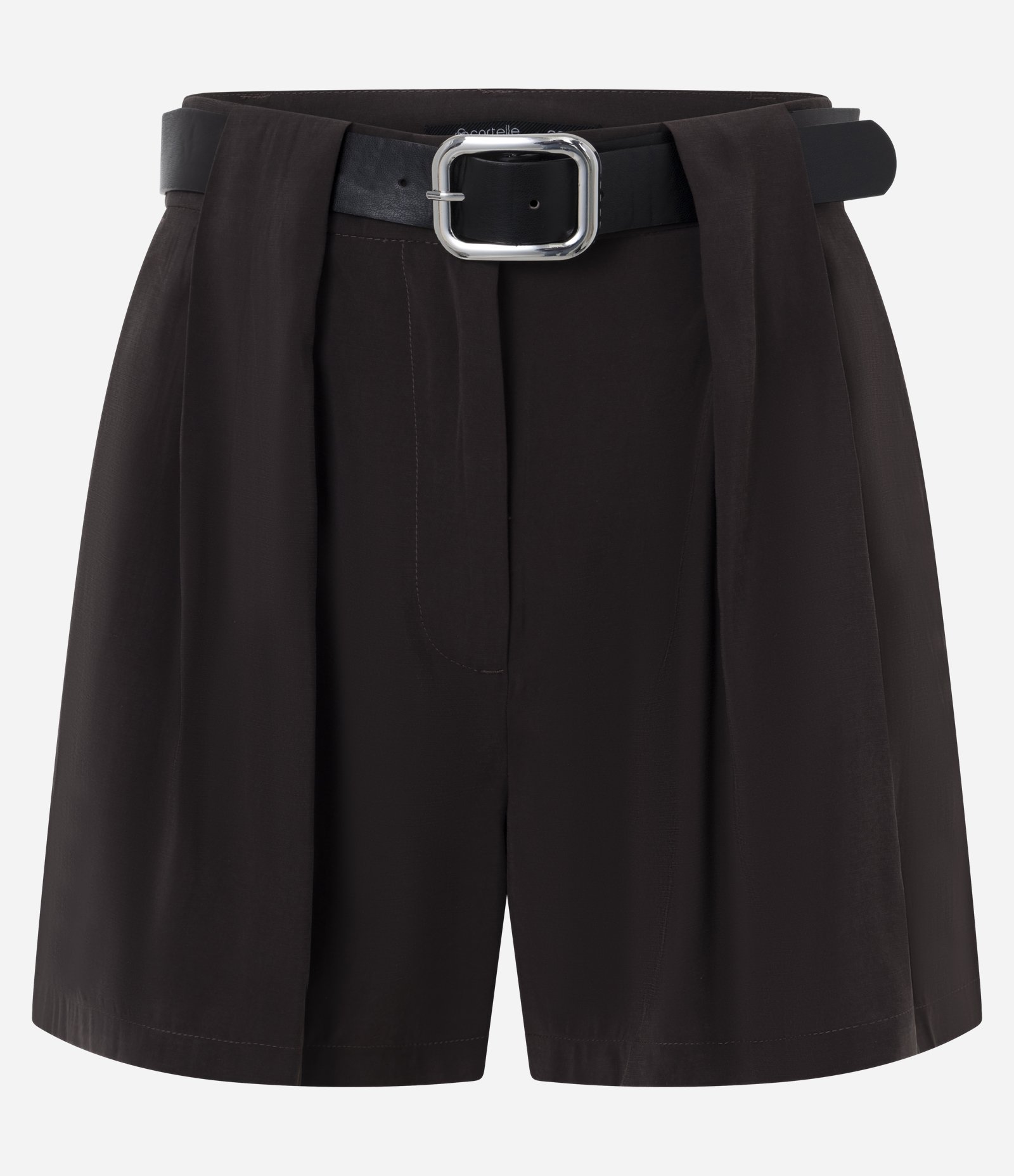 Short Curto em Viscose com Pregas Frontais e Cinto Marrom 1