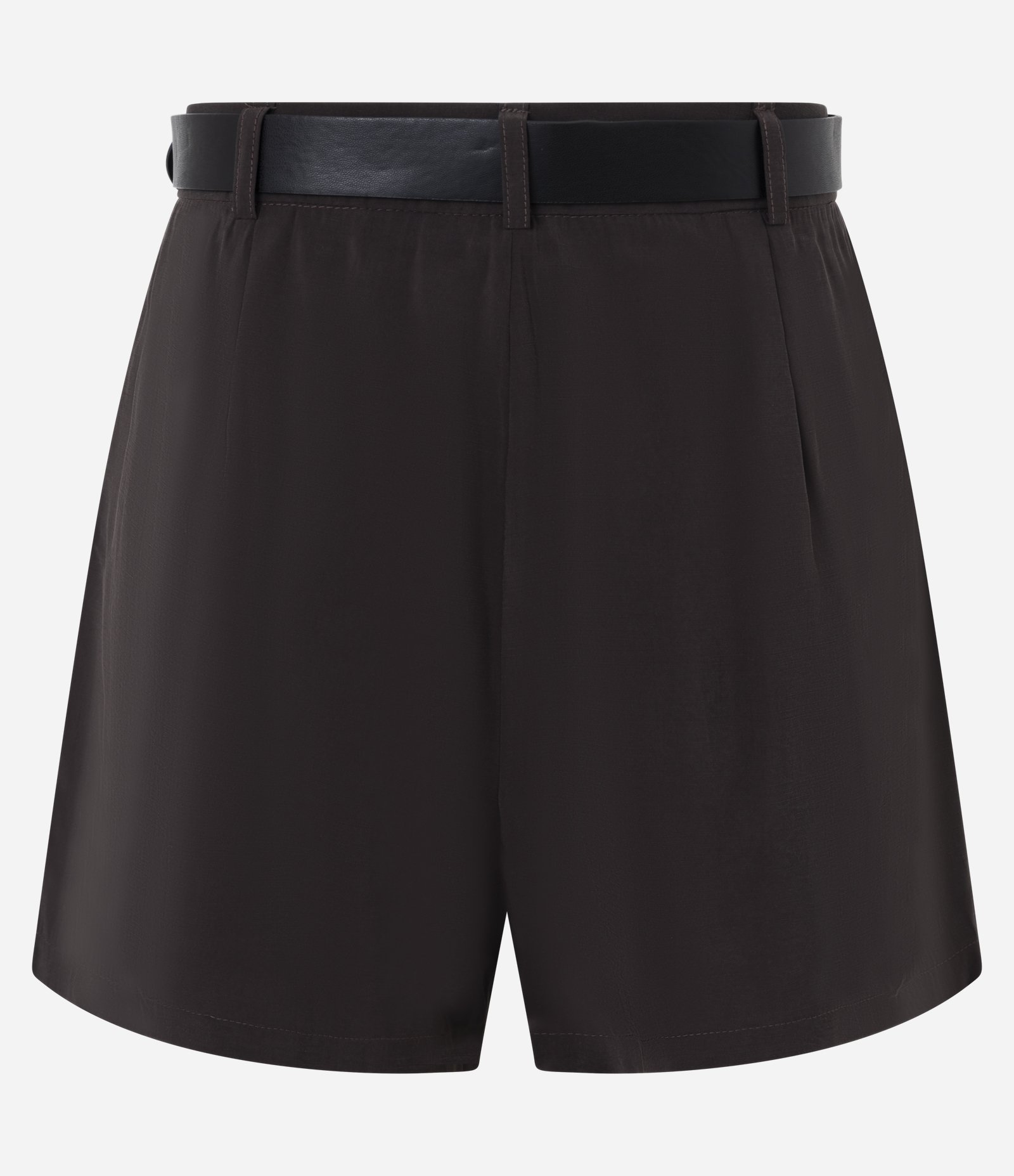 Short Curto em Viscose com Pregas Frontais e Cinto Marrom 2