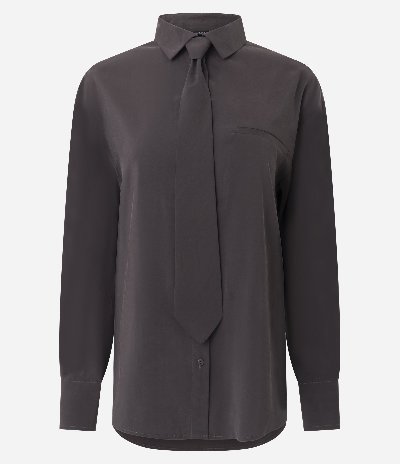 Camisa Oversized em Viscose com Gravata Removível Marrom 1