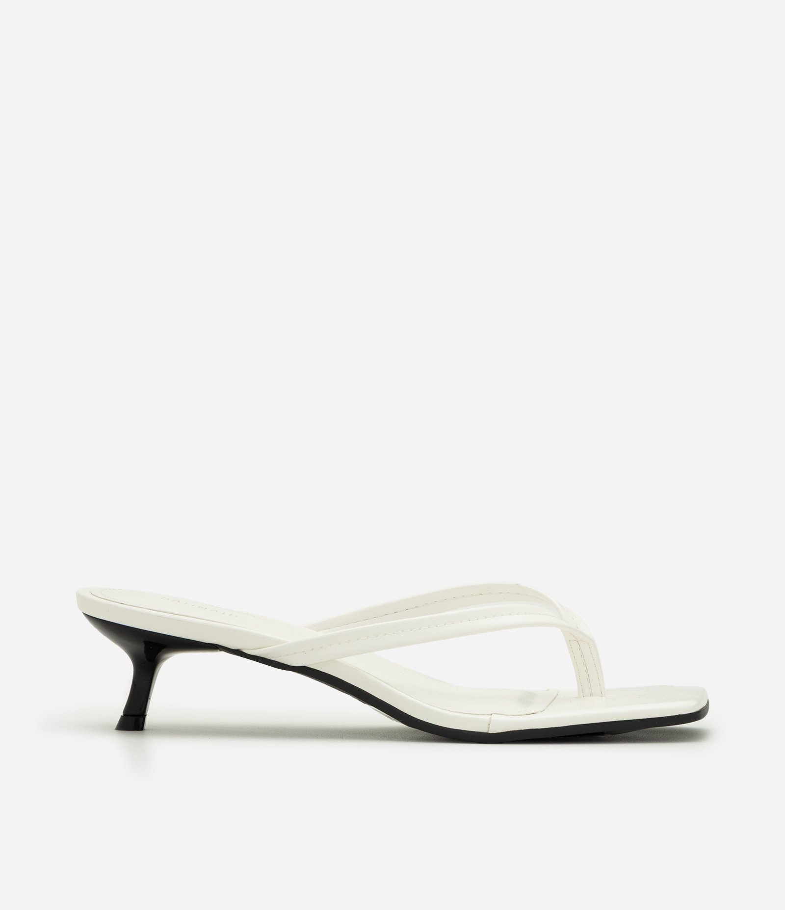Sandália Mule em PU com Salto Kitten Heel Branco 2