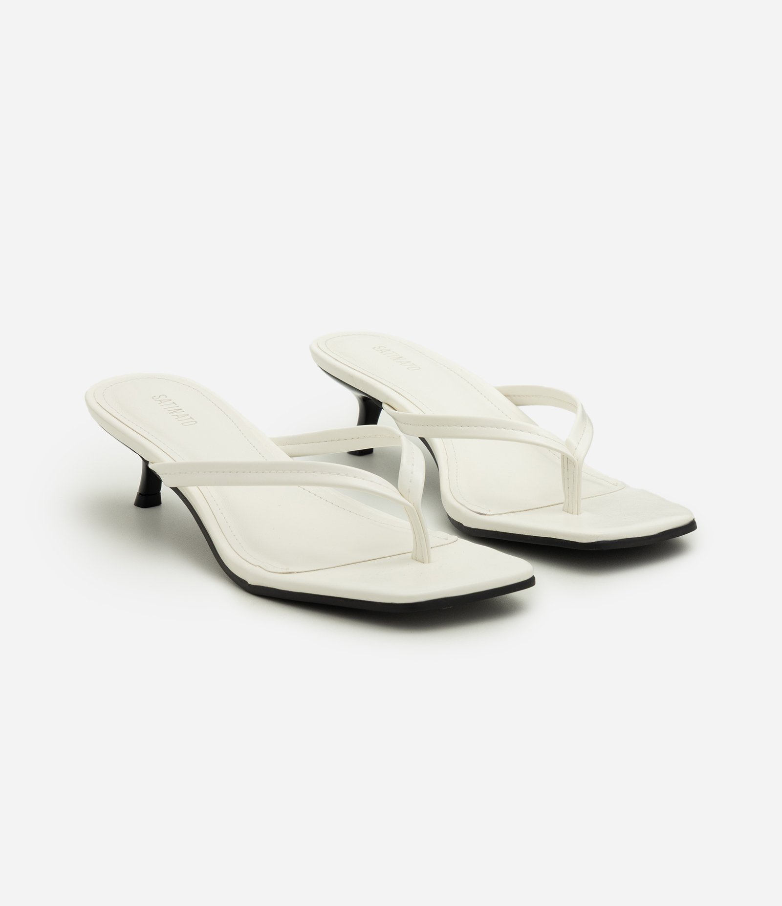 Sandália Mule em PU com Salto Kitten Heel Branco 3