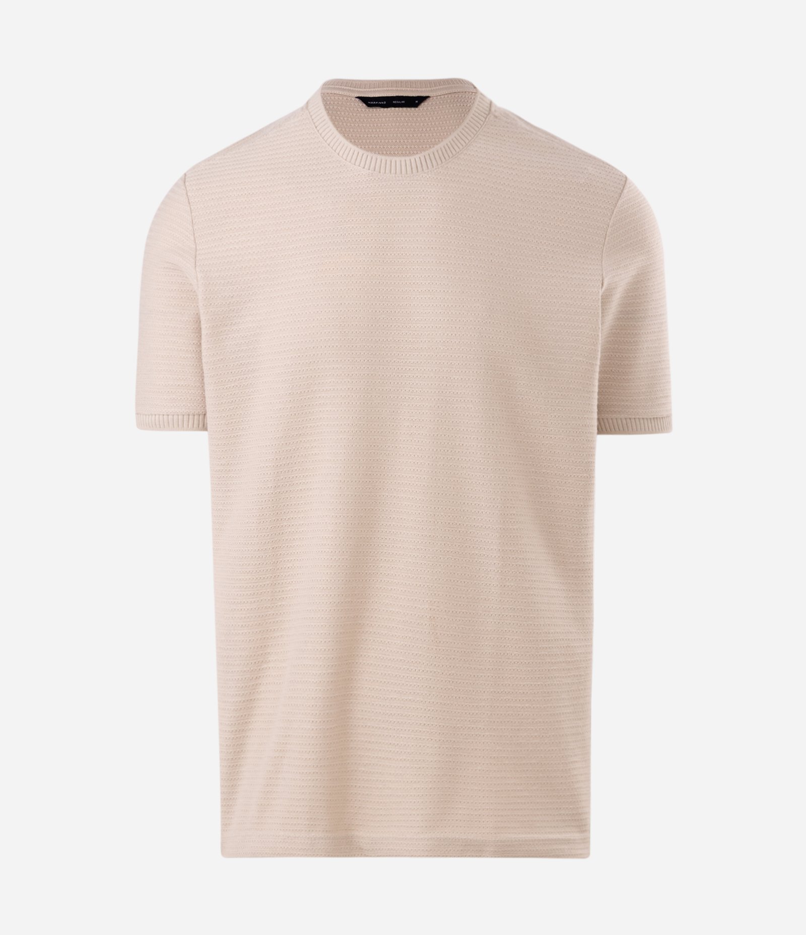 Camiseta Texturizada com Algodão e Gola Redonda Bege 5