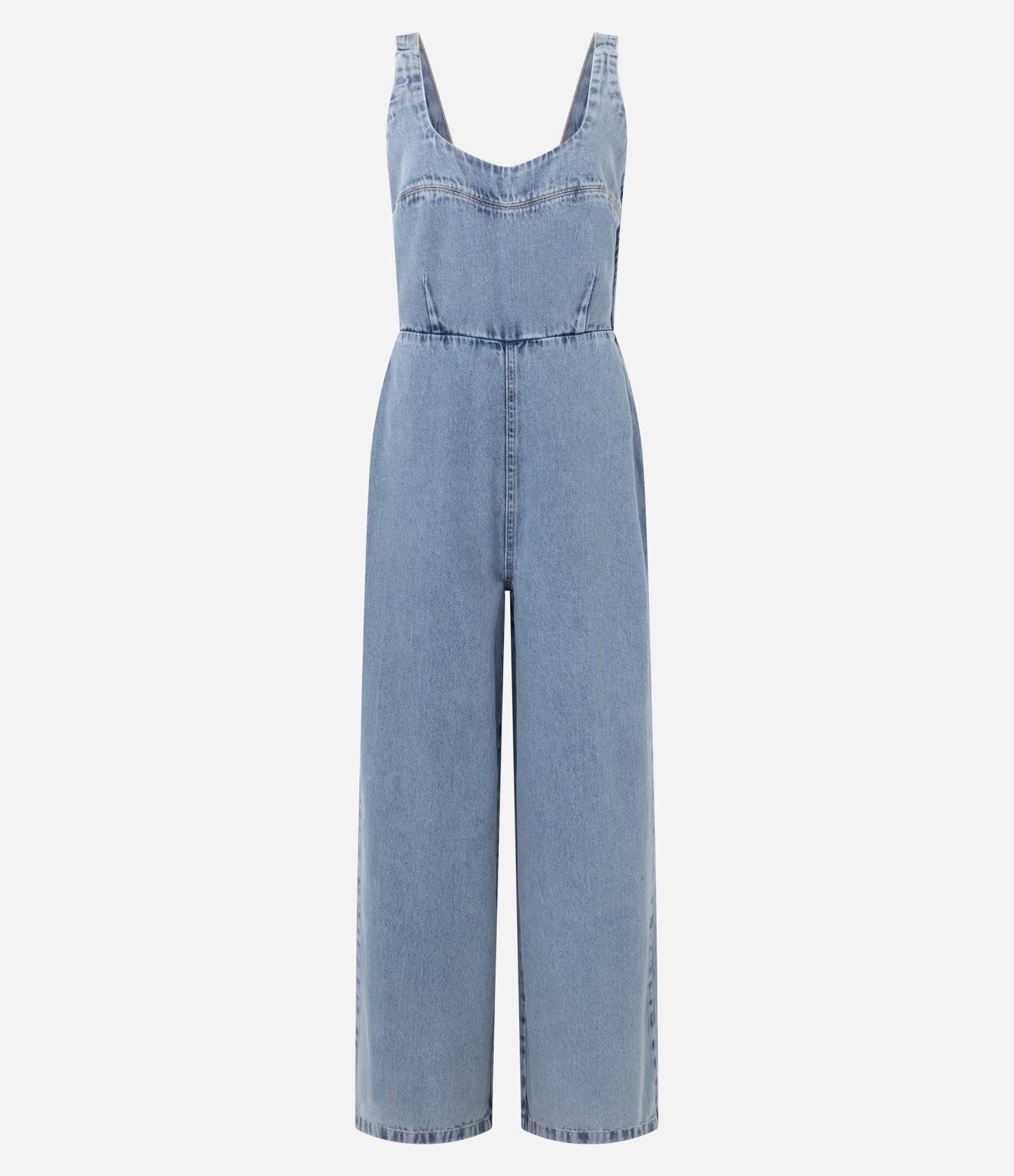 Macacão Longo em Jeans com Decote V e Amarração nas Costas Azul 5