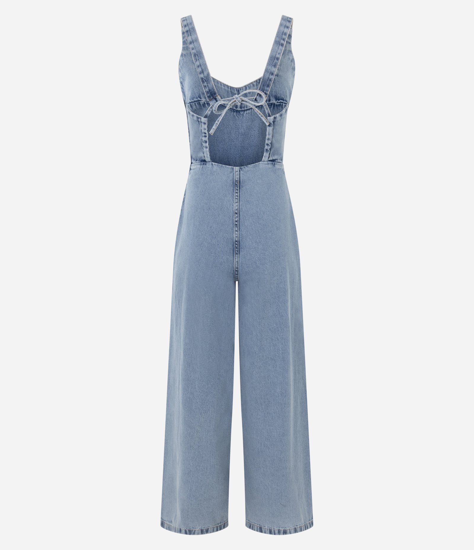 Macacão Longo em Jeans com Decote V e Amarração nas Costas Azul 6