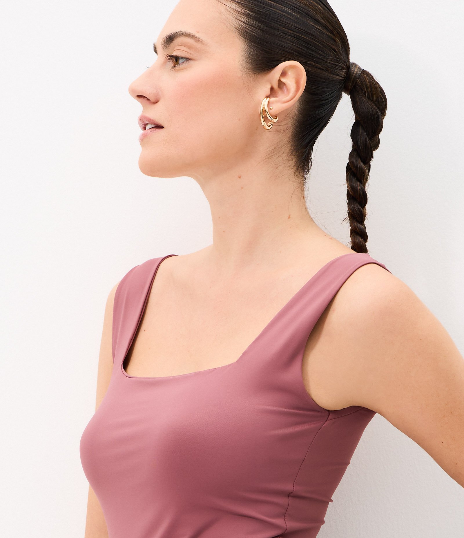 Blusa Básica em Poliamida com Decote Quadrado Rosa 1