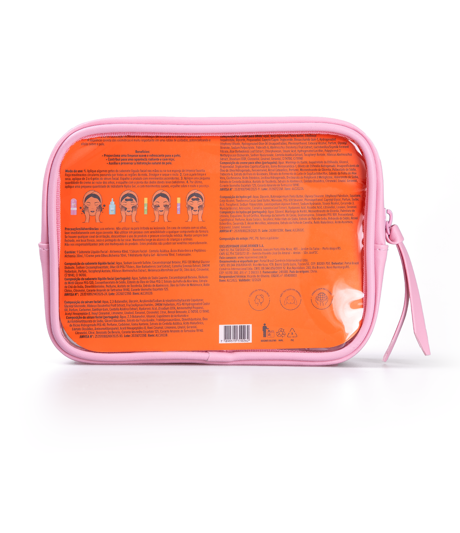 Kit Hidratação com Necessaire + Sabonete Liquido Facial 40ml + Serum Facial Centella Asiática Acido Hialurônico e Peptideos 30ml + Creme para Olhos 10ml + Hidratante Hydra Gel 10ml Alchemia KIT 3