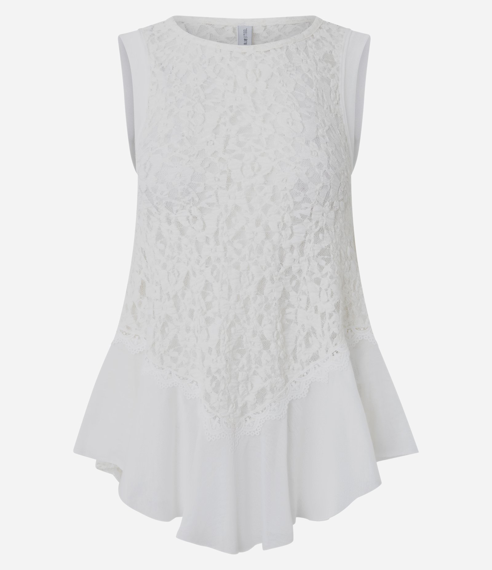 Blusa em Renda sem Mangas com Barra Mullet Branco 5
