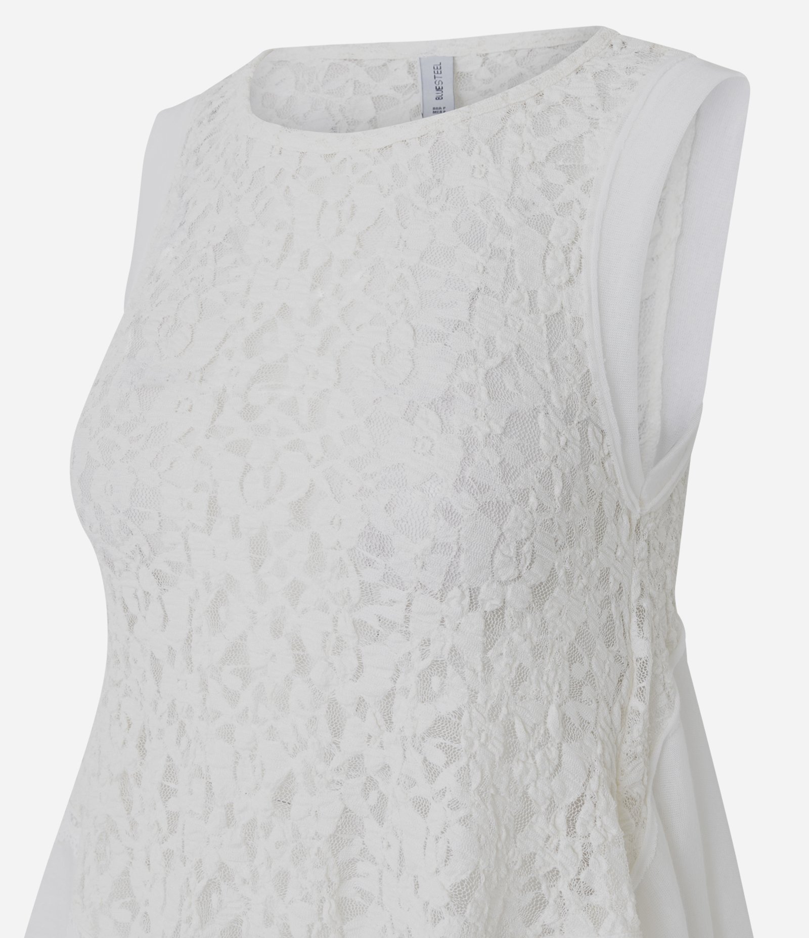 Blusa em Renda sem Mangas com Barra Mullet Branco 6
