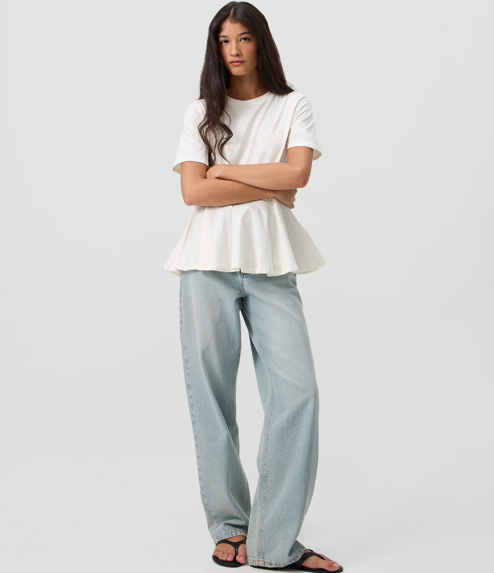 Blusa Manga Curta em Algodão com Barra Peplum Branco 2