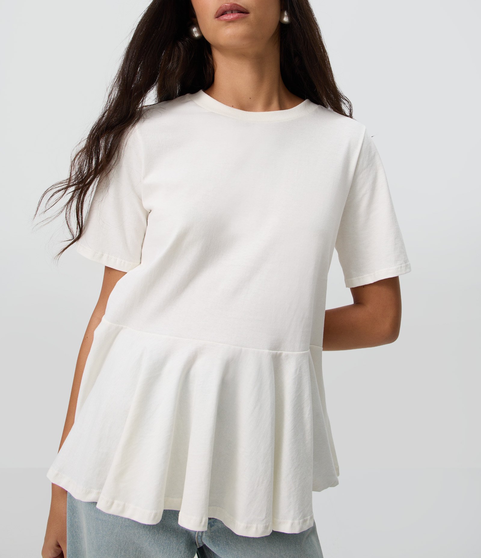 Blusa Manga Curta em Algodão com Barra Peplum Branco 3