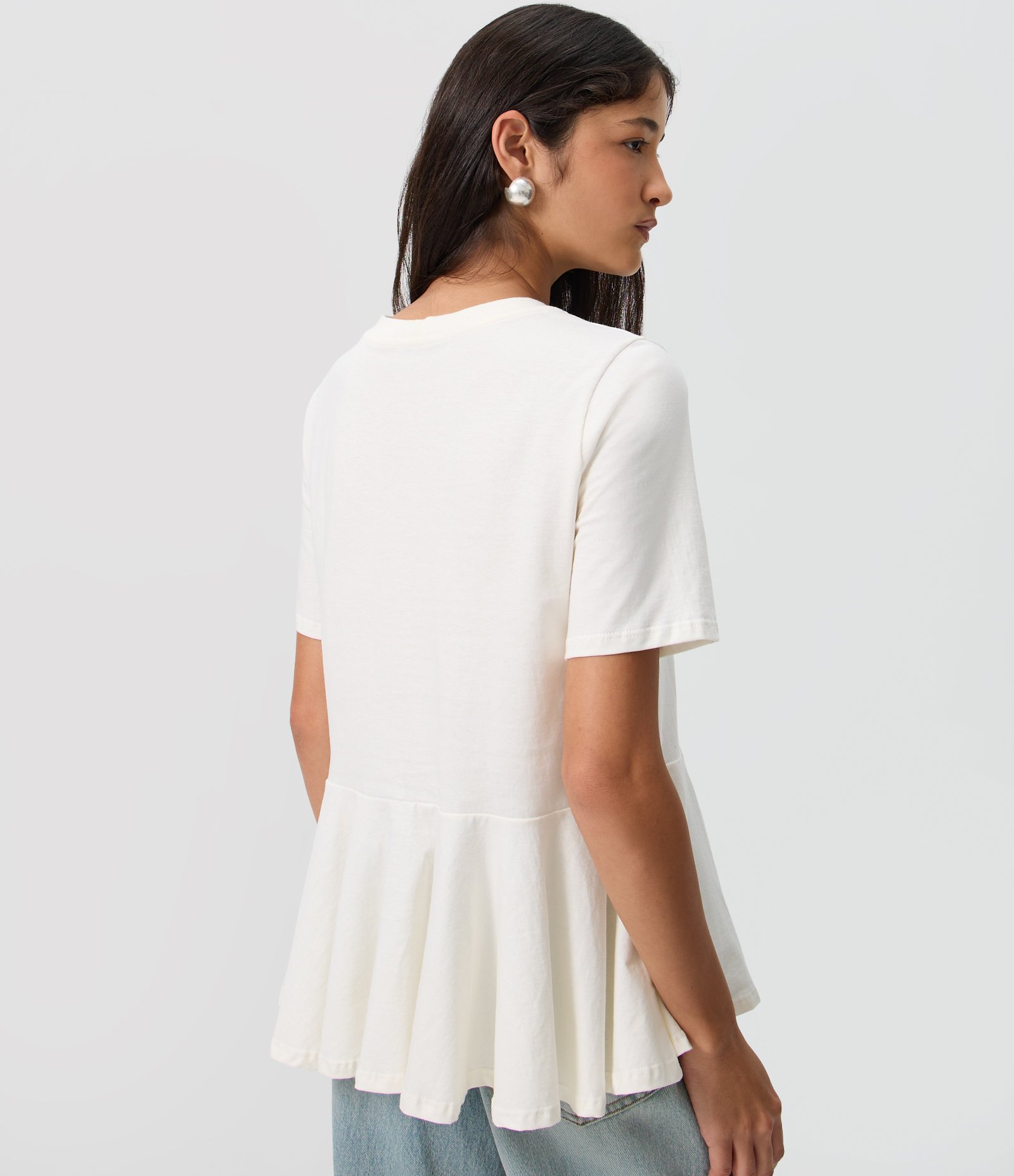 Blusa Manga Curta em Algodão com Barra Peplum Branco 4