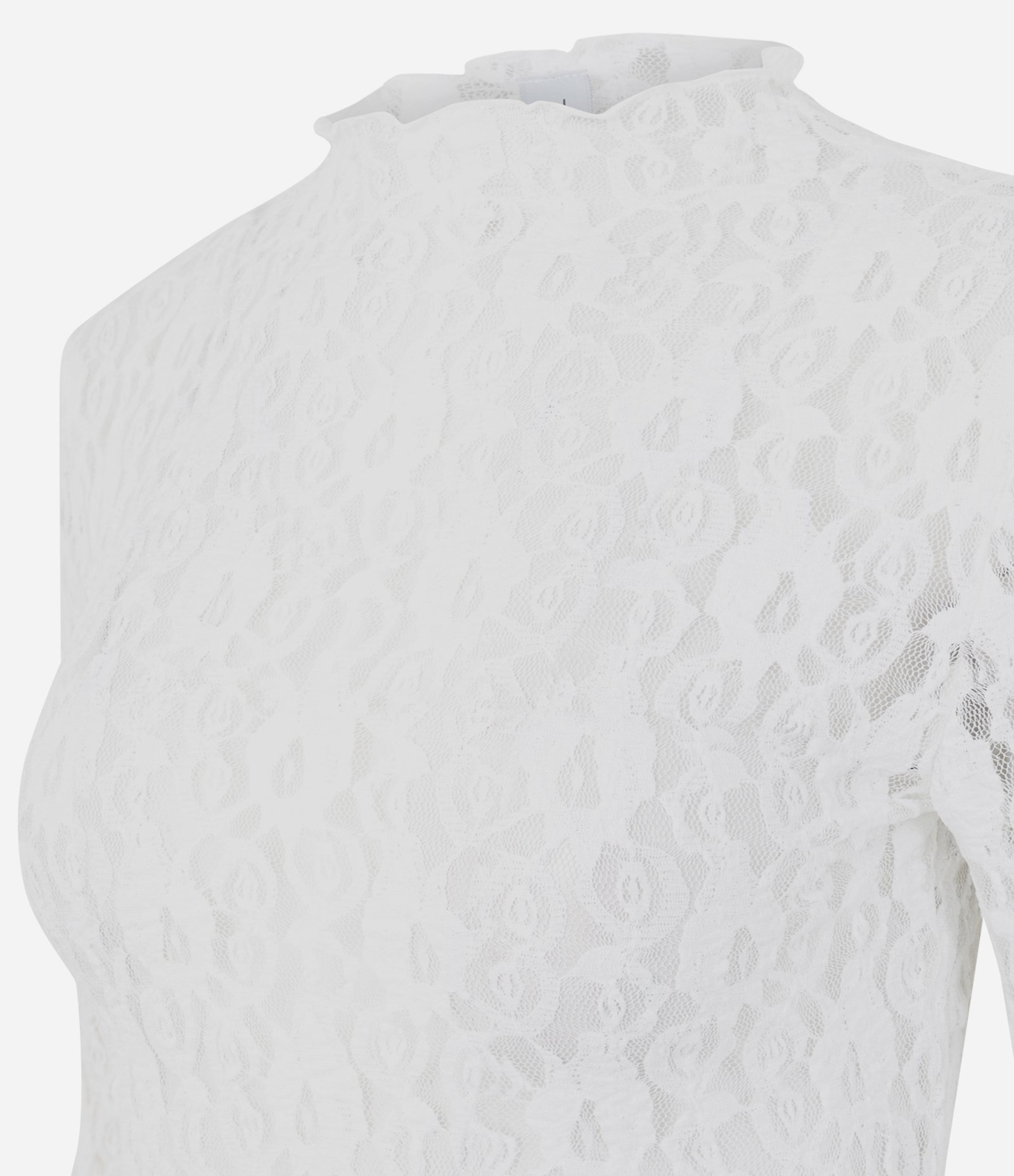 Blusa Manga Longa em Renda Vazada com Transparência e Gola Alta Branco 6