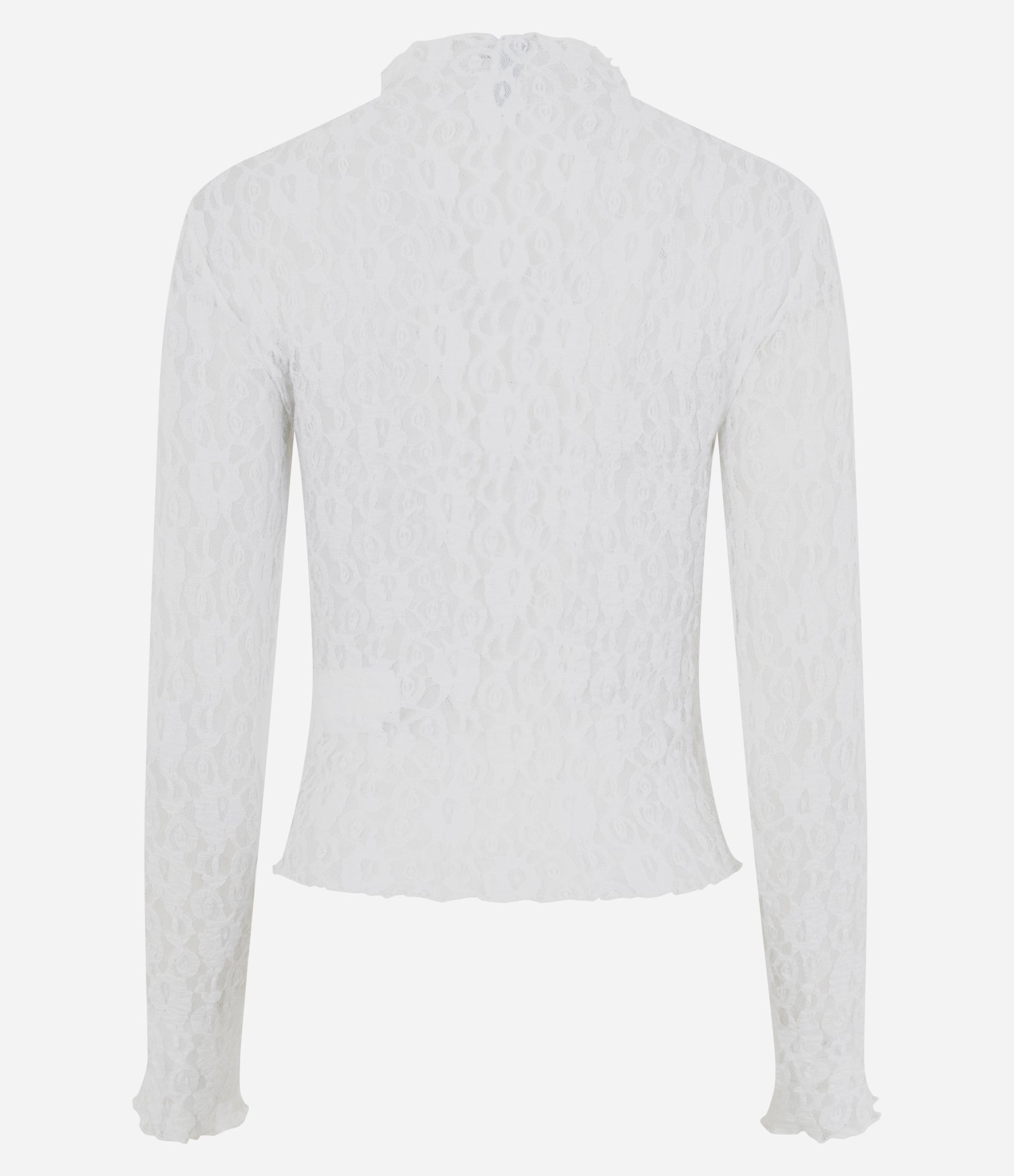Blusa Manga Longa em Renda Vazada com Transparência e Gola Alta Branco 7