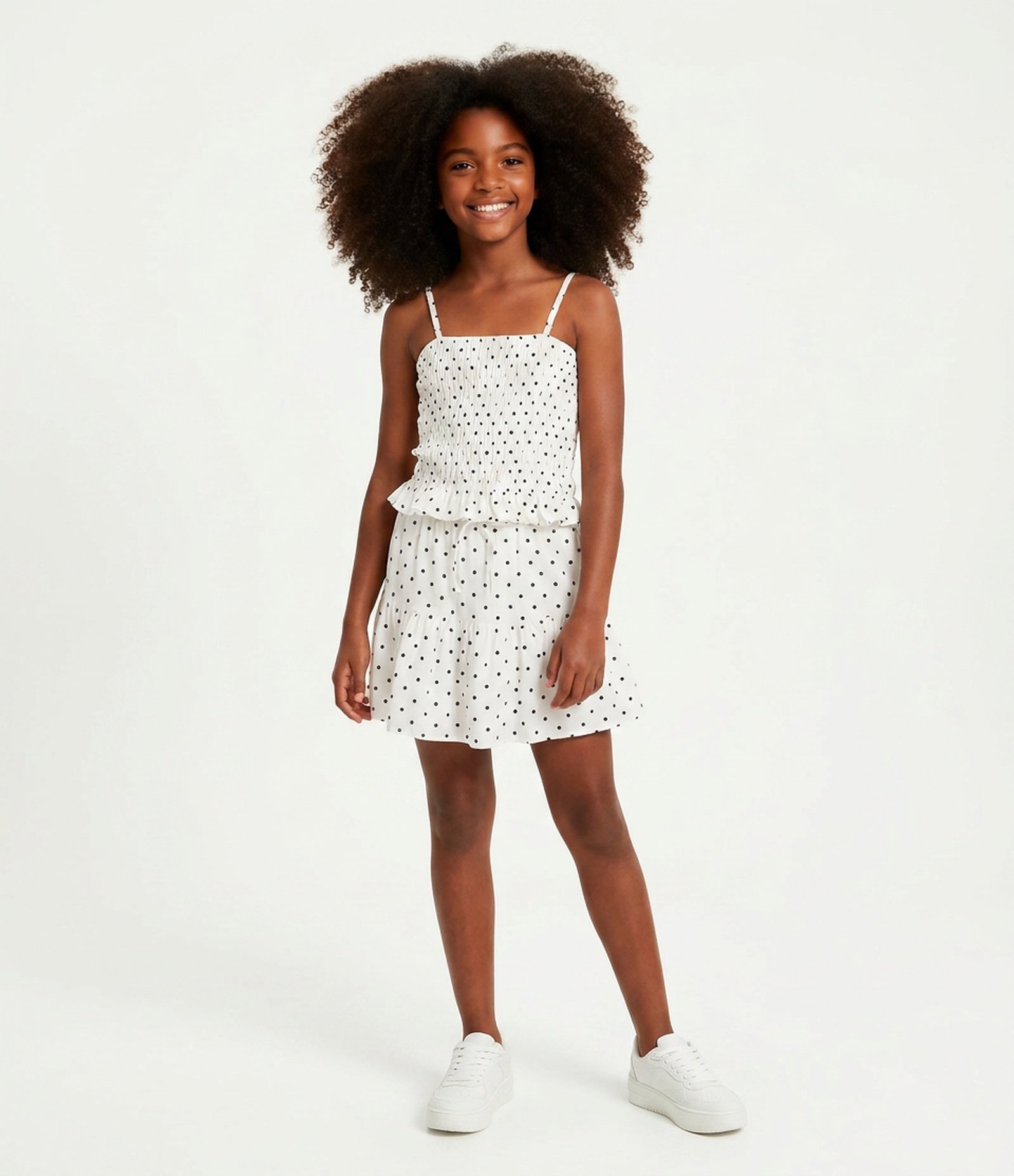 Blusa Infantil em Algodão com Lastex e Estampa Poá - Tam 5 A 16 Anos Branco 1