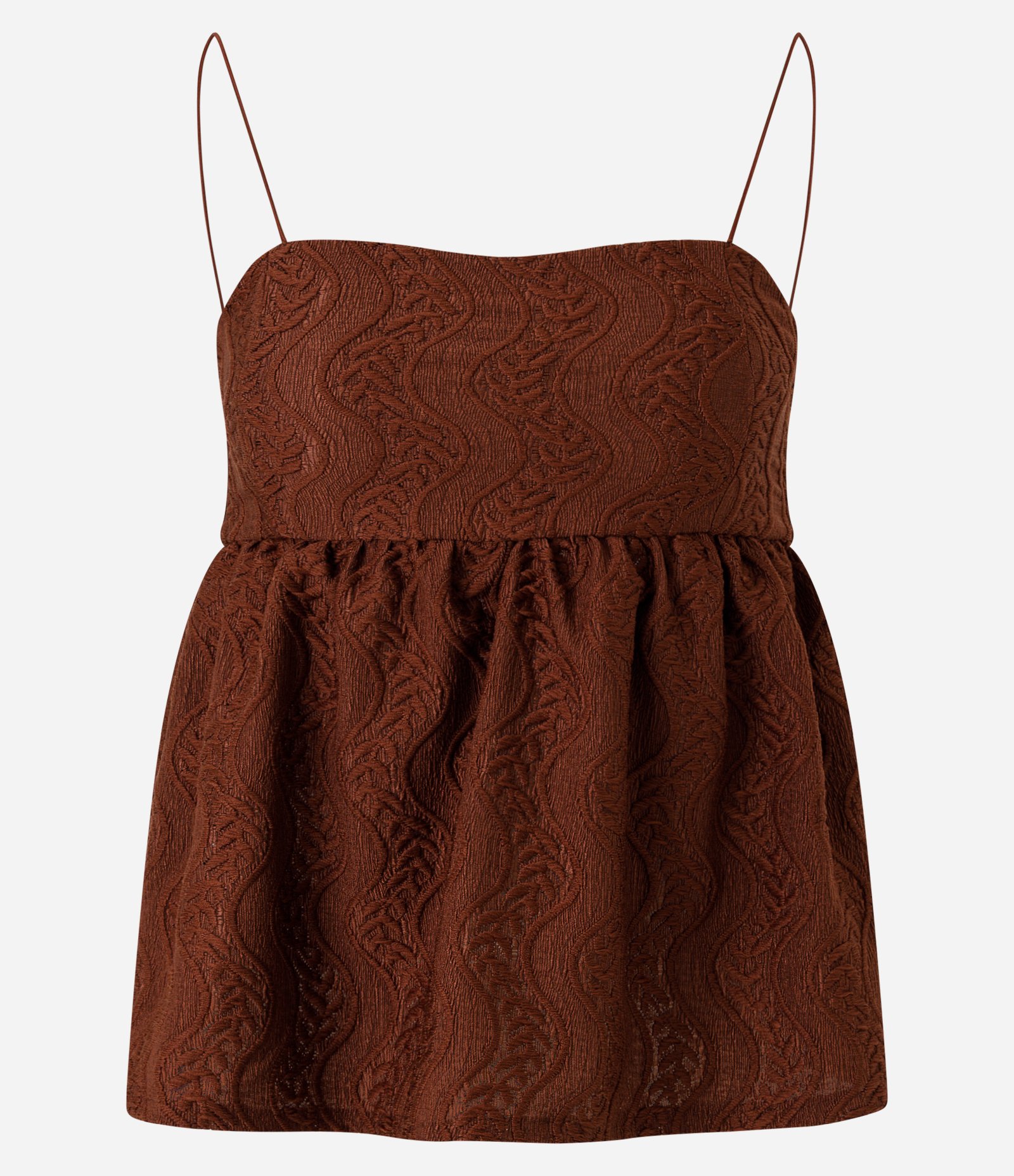Blusa Bata Texturizada com Alças Finas Marrom 5