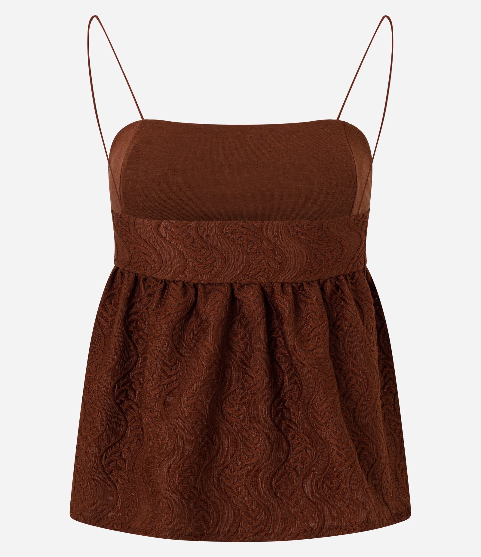 Blusa Bata Texturizada com Alças Finas Marrom 7