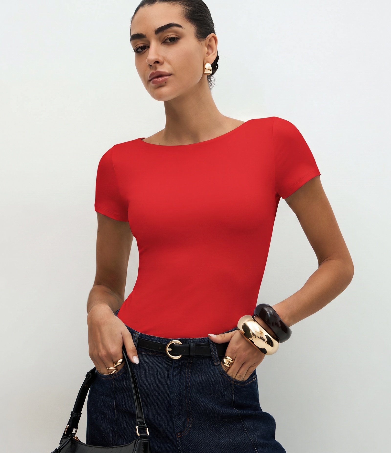Blusa Regular em Poliamida com Gola Canoa Vermelho 1