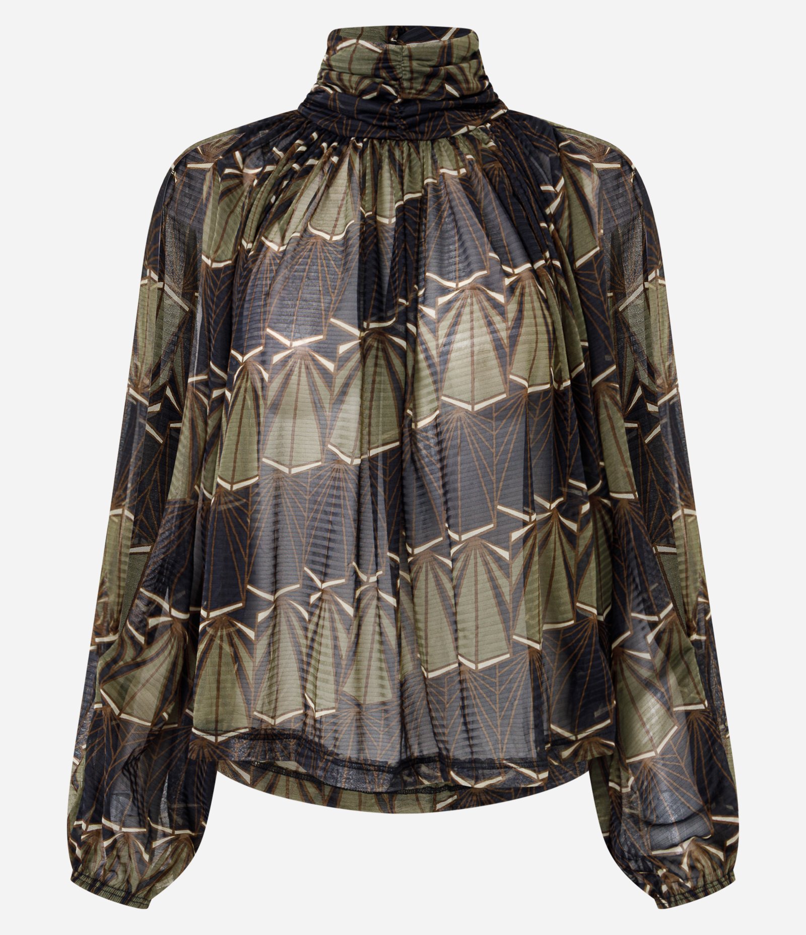 Blusa em Tule com Estampa Abstrata e Manga com Abertura Multicores 6