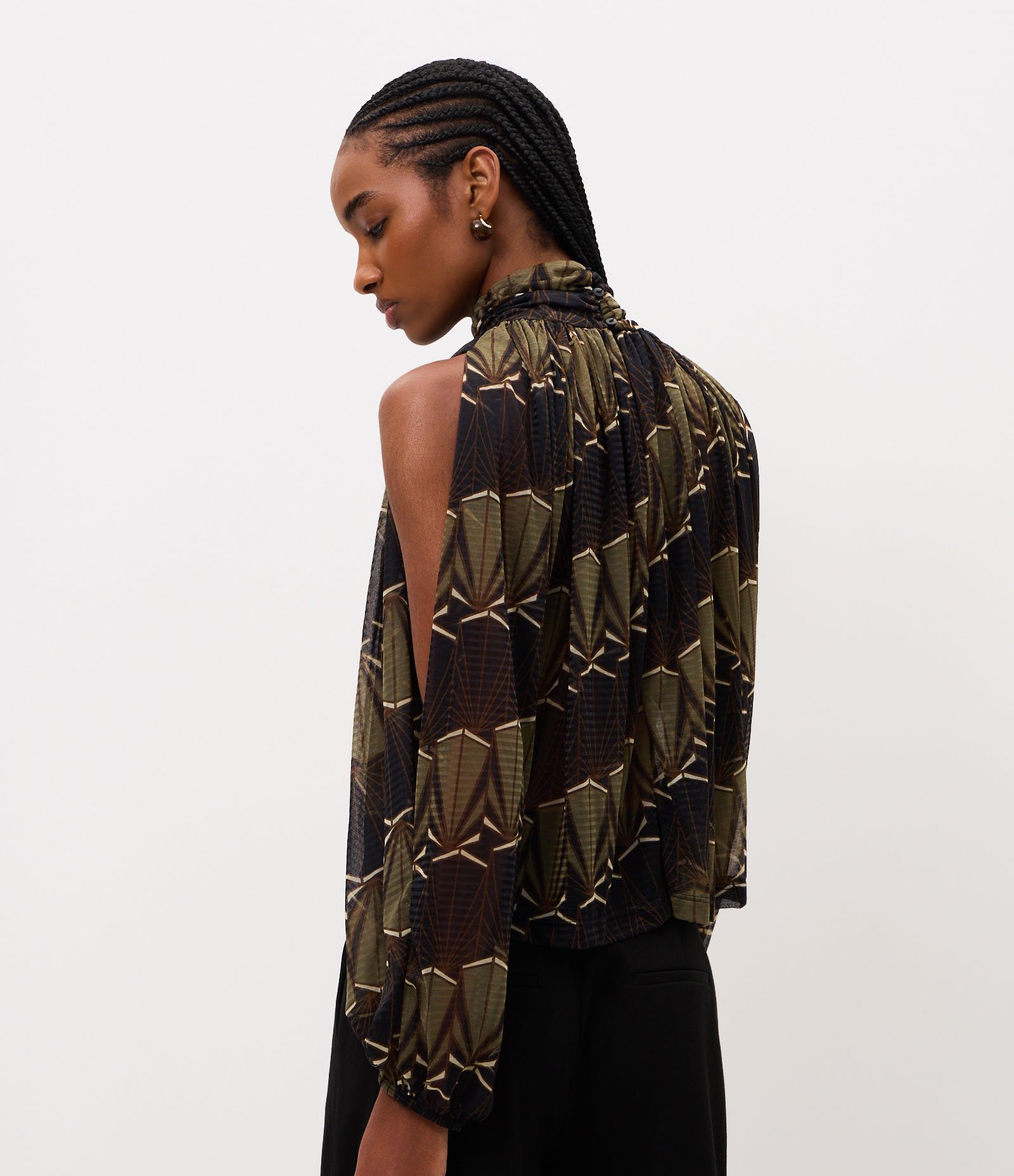 Blusa em Tule com Estampa Abstrata e Manga com Abertura Multicores 4