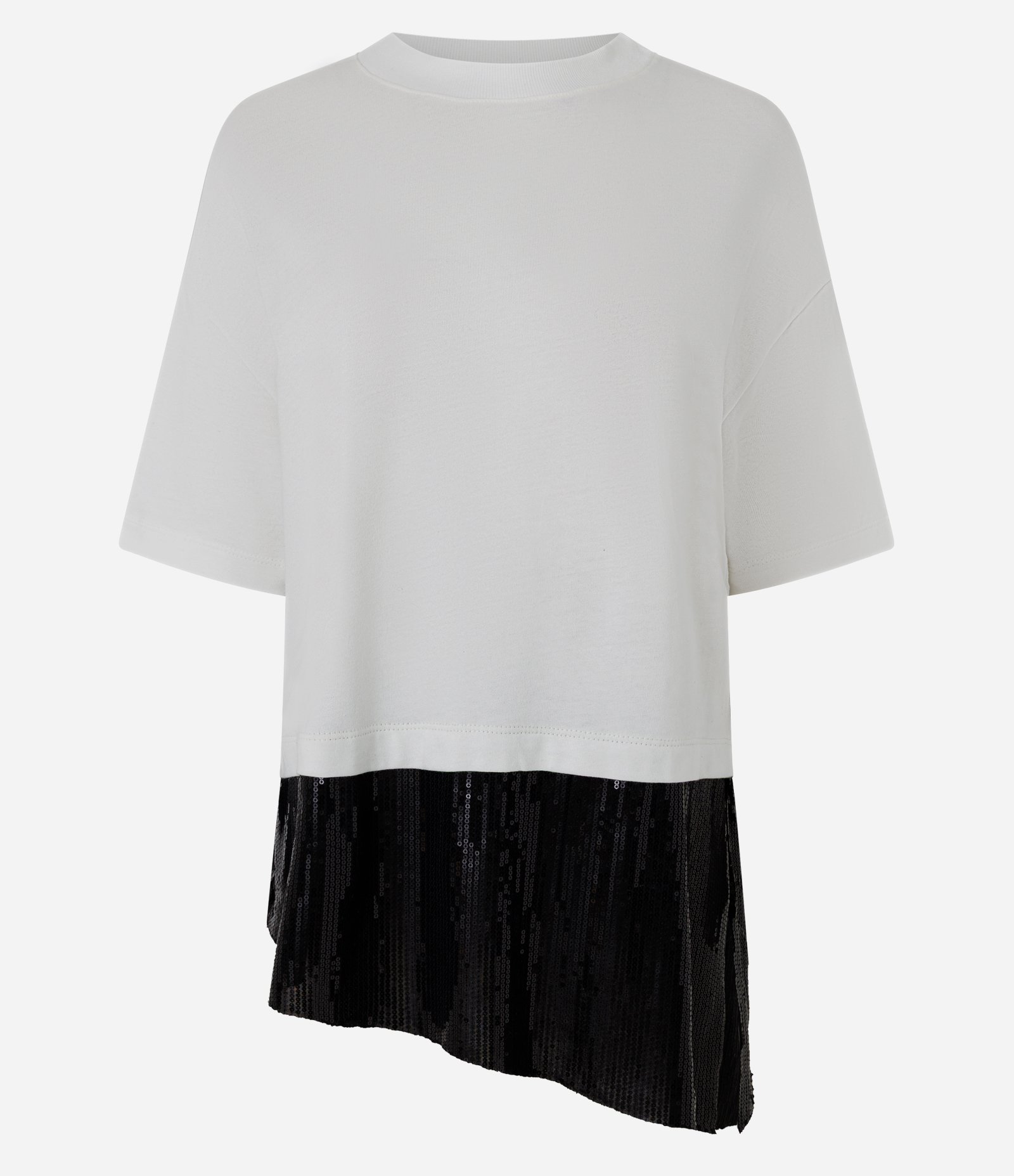 Camiseta Boxy em Algodão com Barra Paetê Branco 5