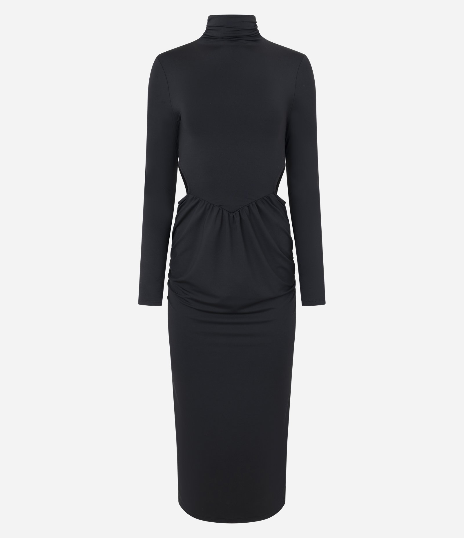 Vestido Long Midi com Cut Out e Drapeado Preto 4