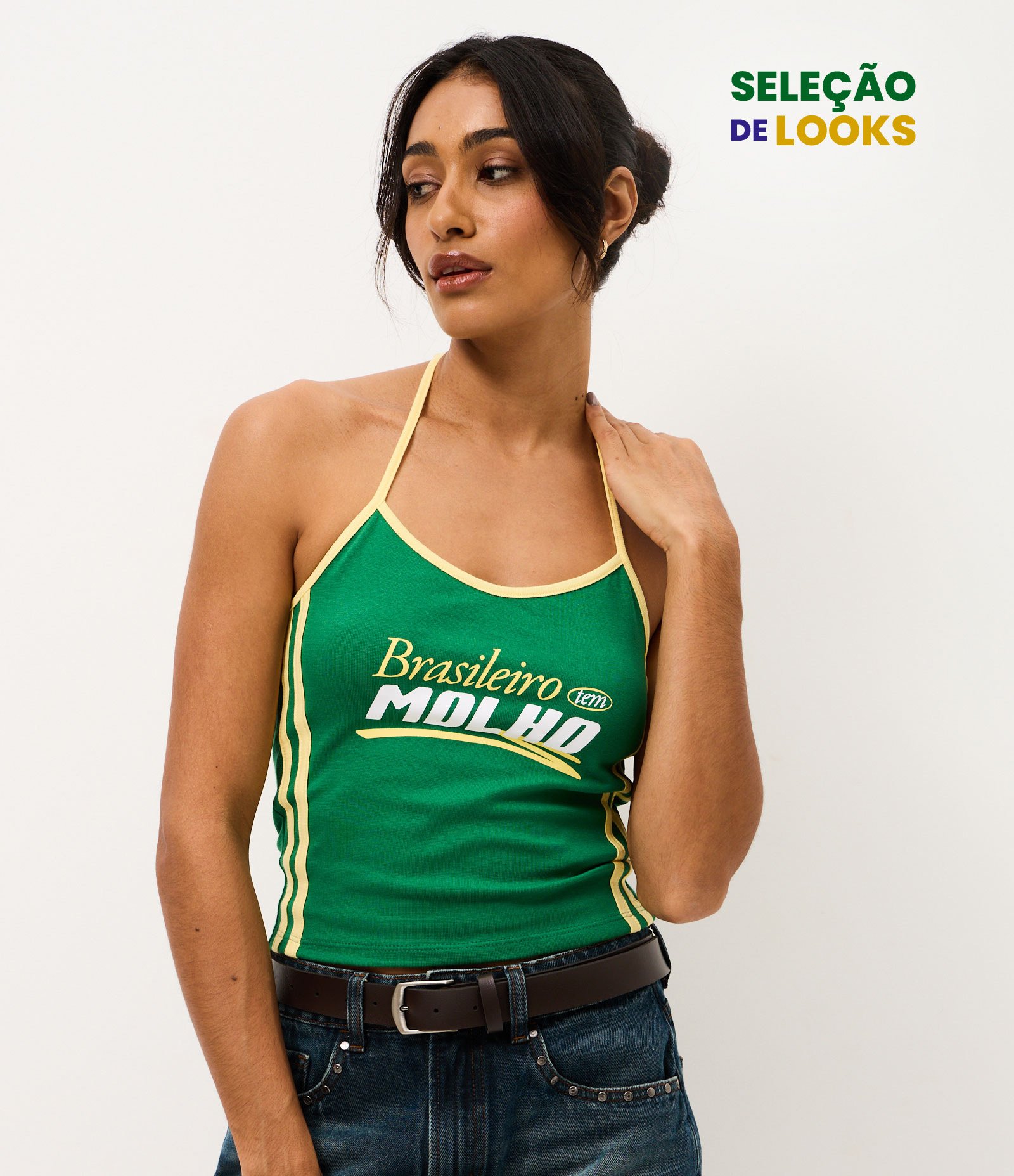Blusa de Alça com Estampa Brasileiro tem Molho Verde 1