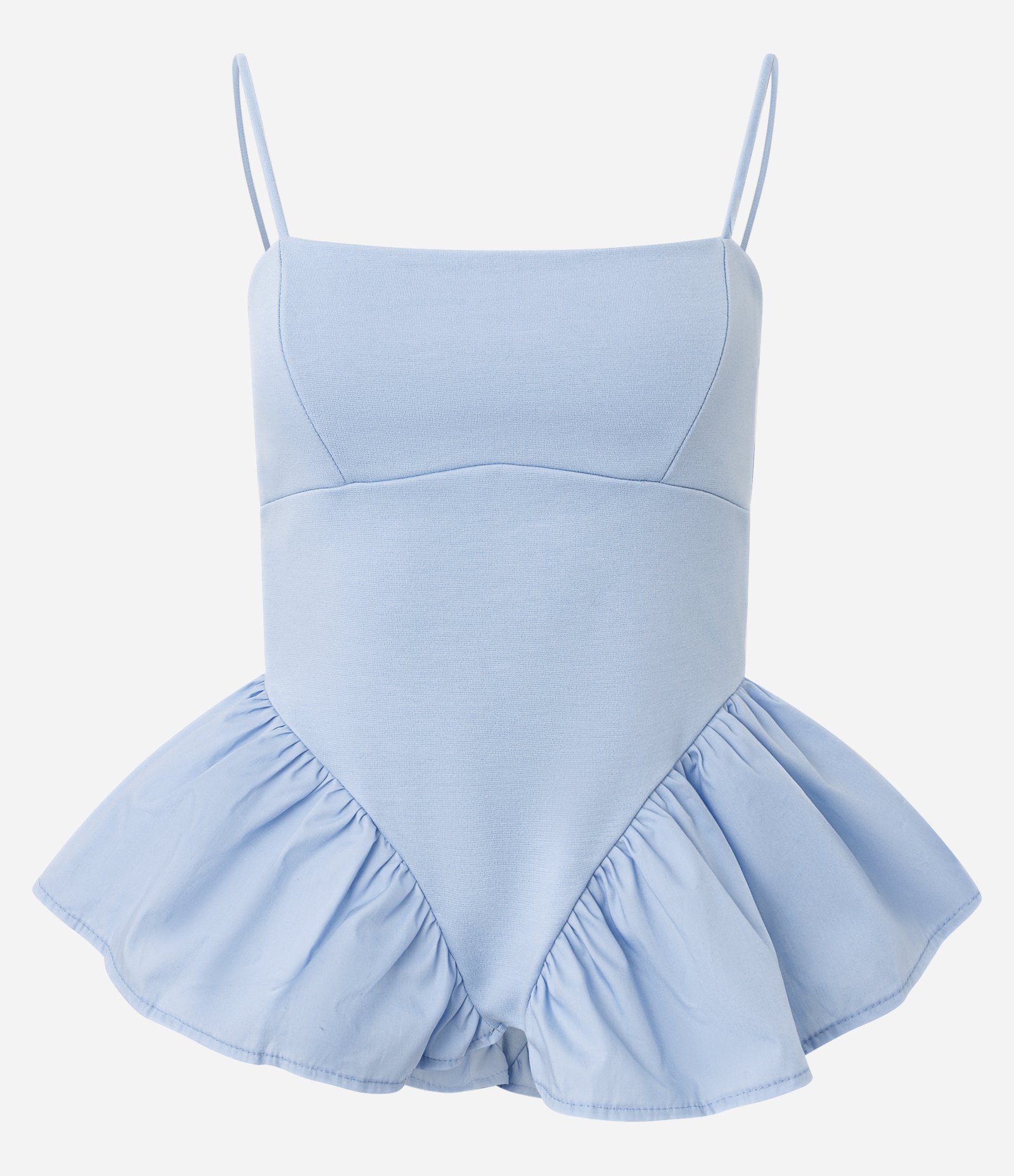 Blusa Peplum em Ponto Roma com Recortes e Alcinha Azul 1