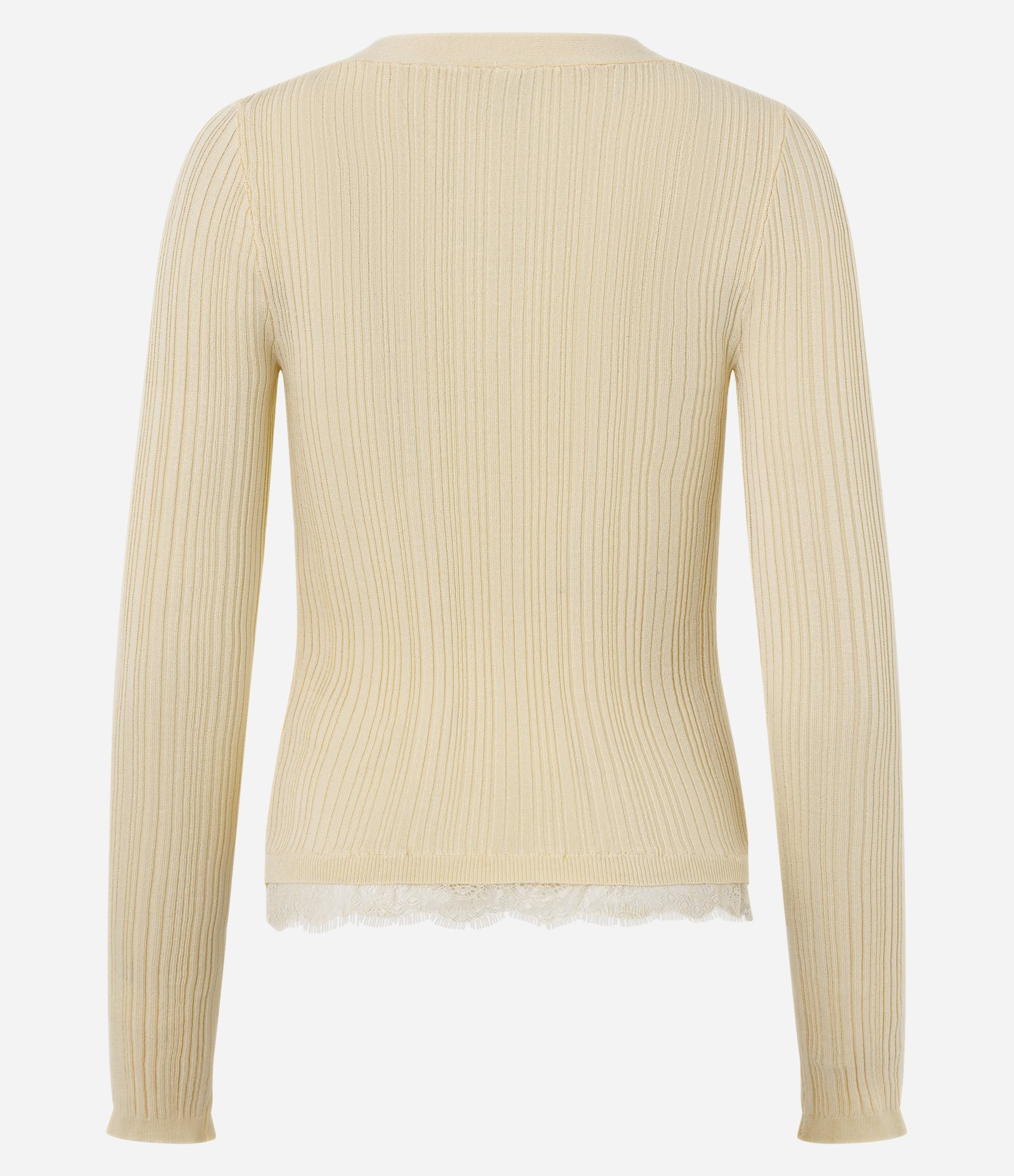 Cardigan em Tricô Canelado com Renda e Abotoamento Amarelo 7