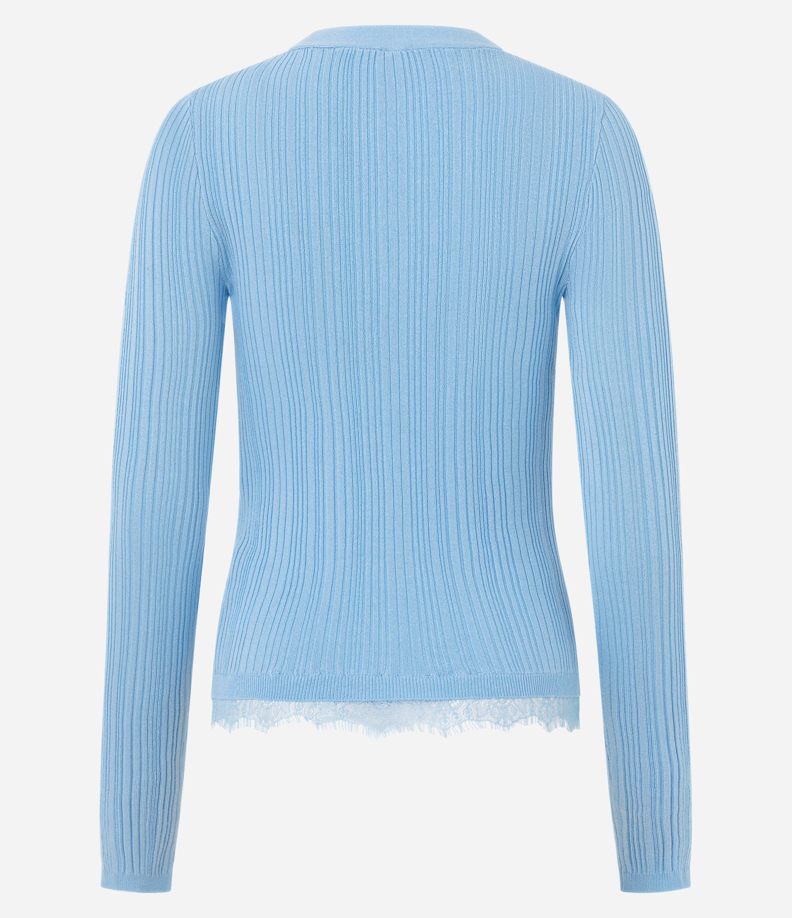 Cardigan em Tricô Canelado com Renda e Abotoamento Azul 7