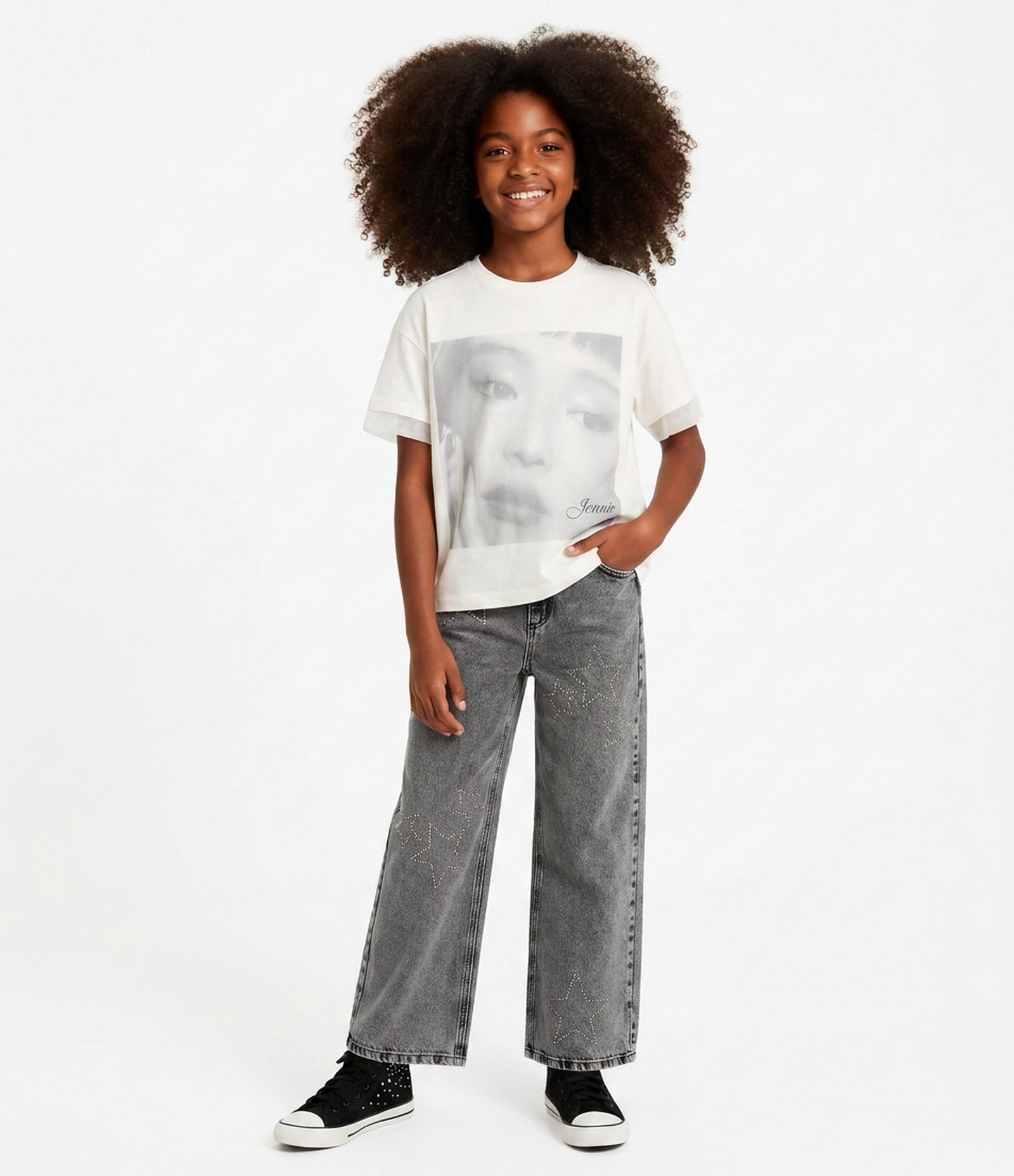 Camiseta Infantil com Sobreposição de Tule - Tam 5 A 16 Anos Branco 1
