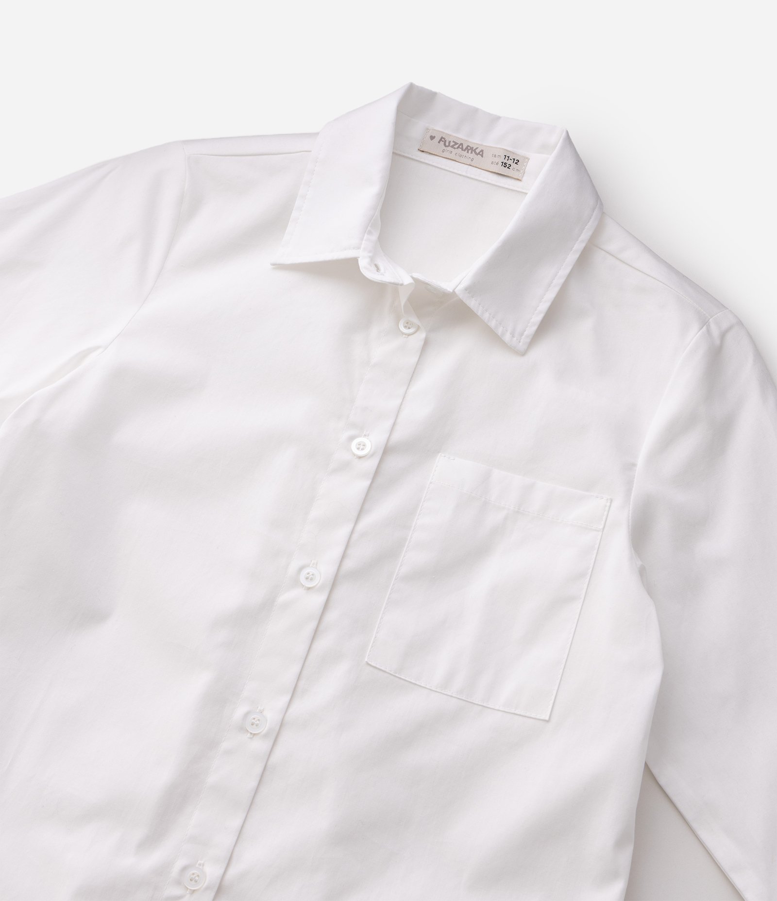 Camisa Infantil em Algodão com Manga Longa - Tam 5 a 16 Anos Branco 5
