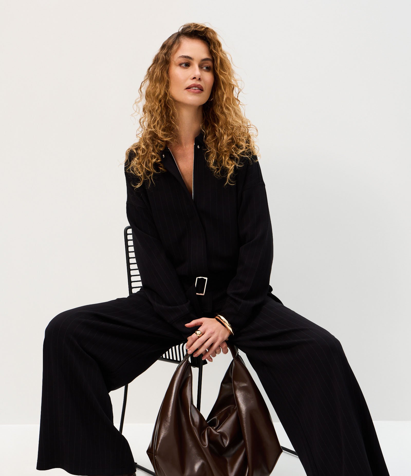 Calça Wide Leg Moletom com Estampa Listrada Preto 2