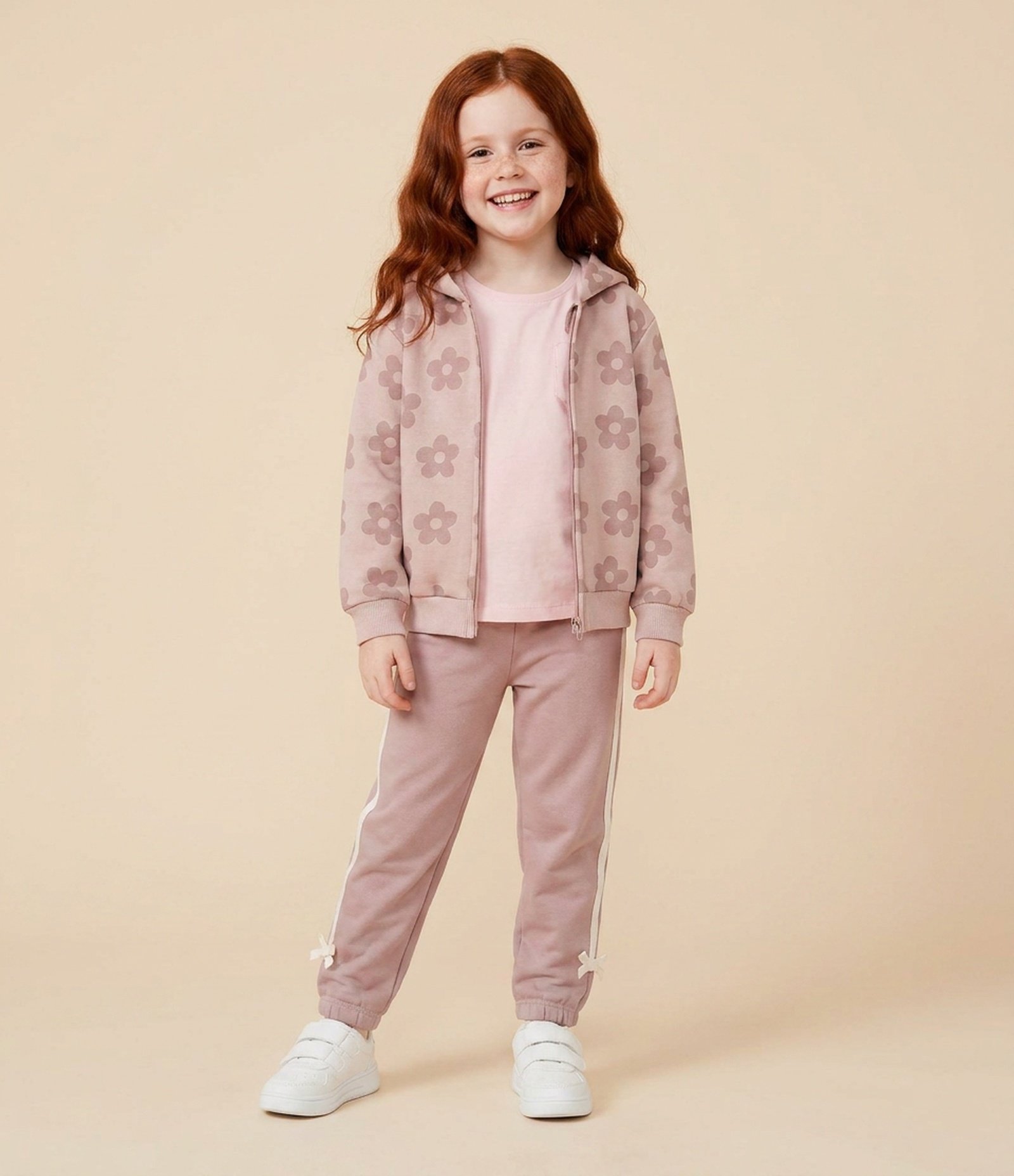 Calça Jogger Infantil com Recortes e Laços – Tam 1 a 6 Anos Rosa Antigo 1