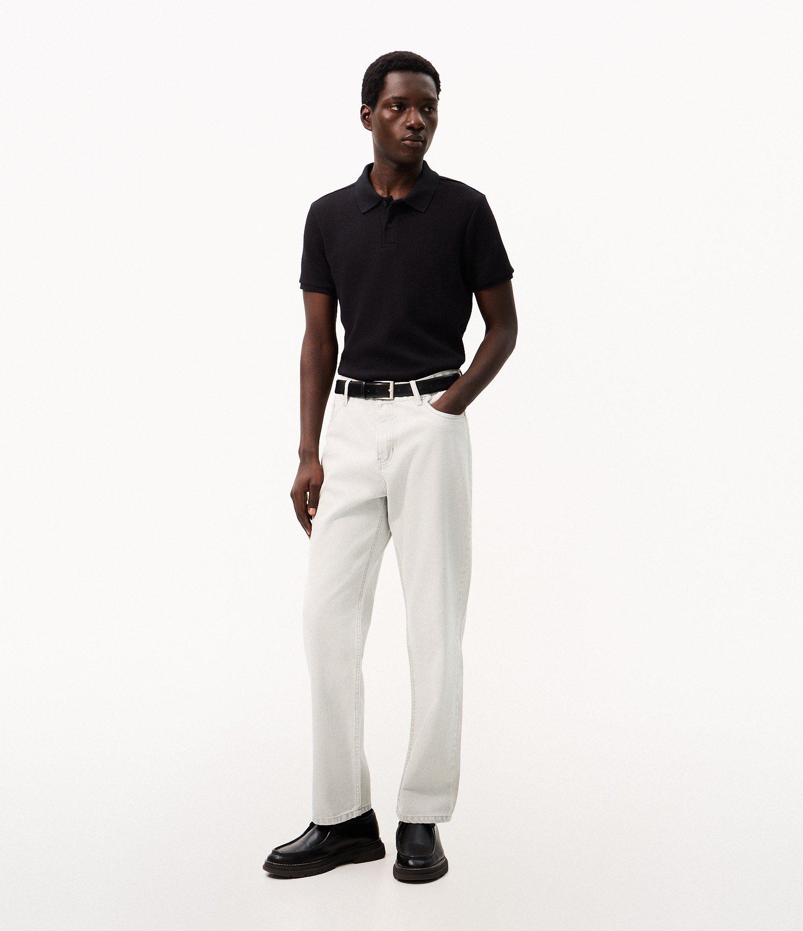 Polo Slim Texturizado Manga Curta Preto 2