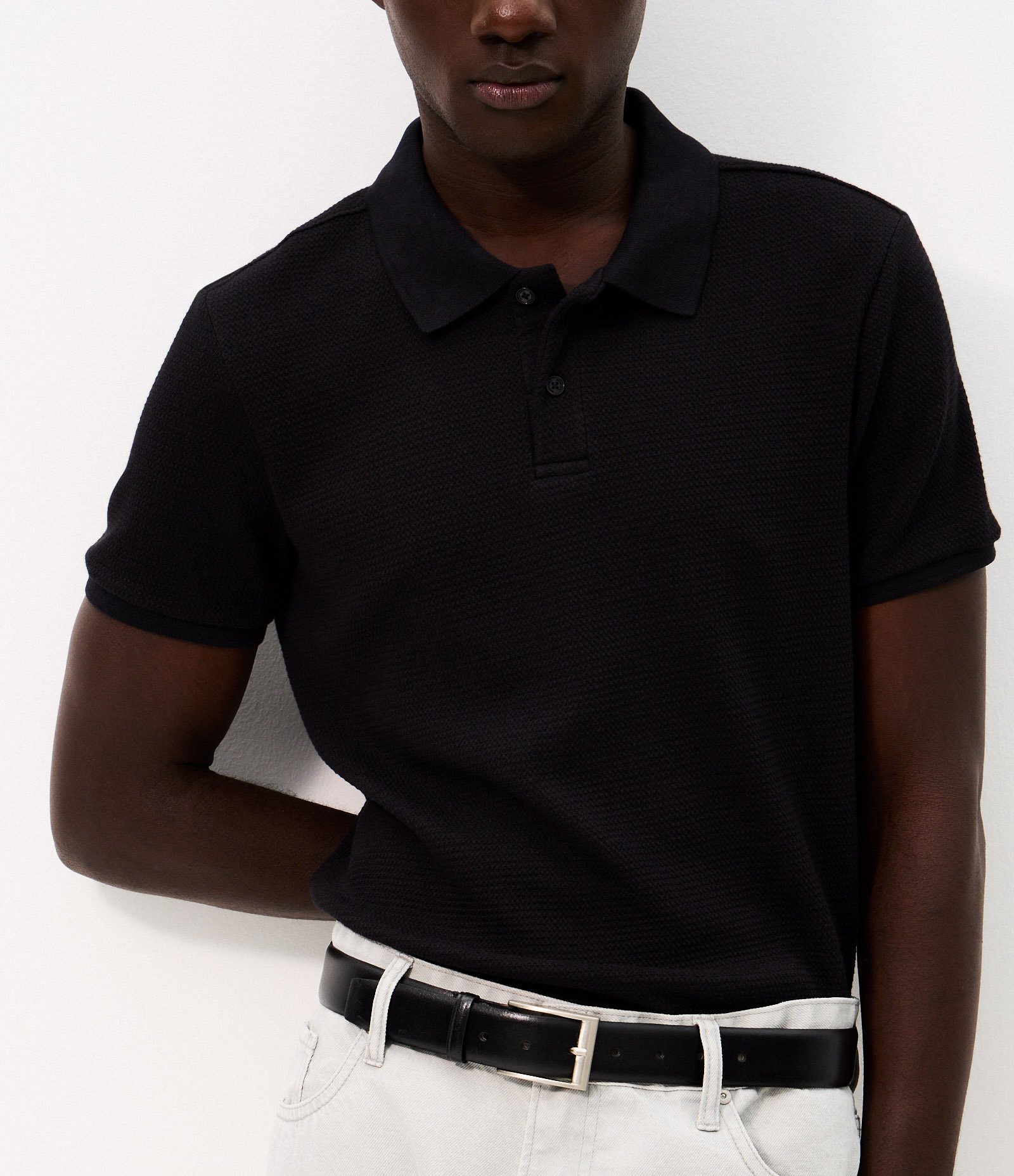 Polo Slim Texturizado Manga Curta Preto 3