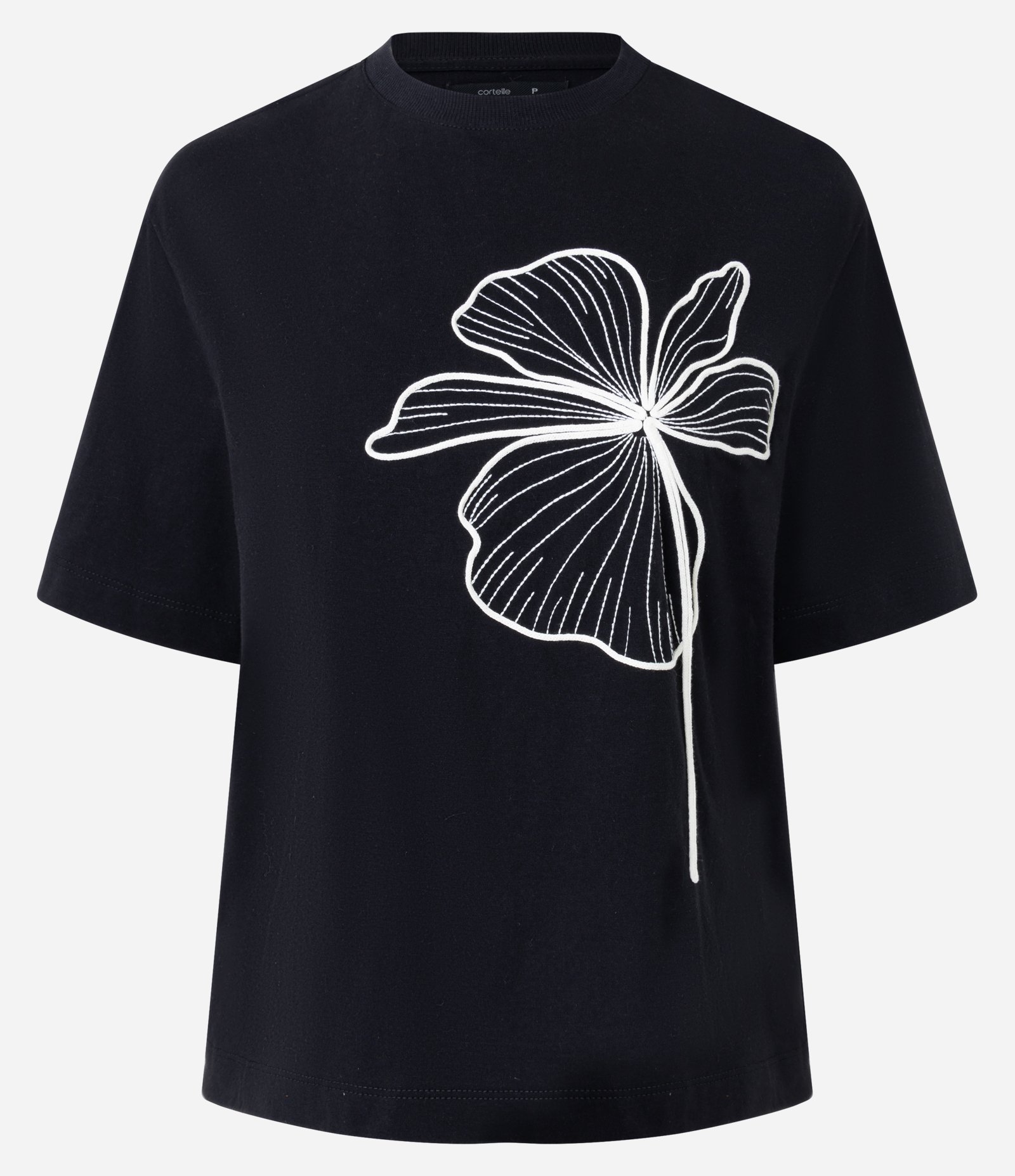 Camiseta Regular em Algodão com Estampa Floral Preto 1