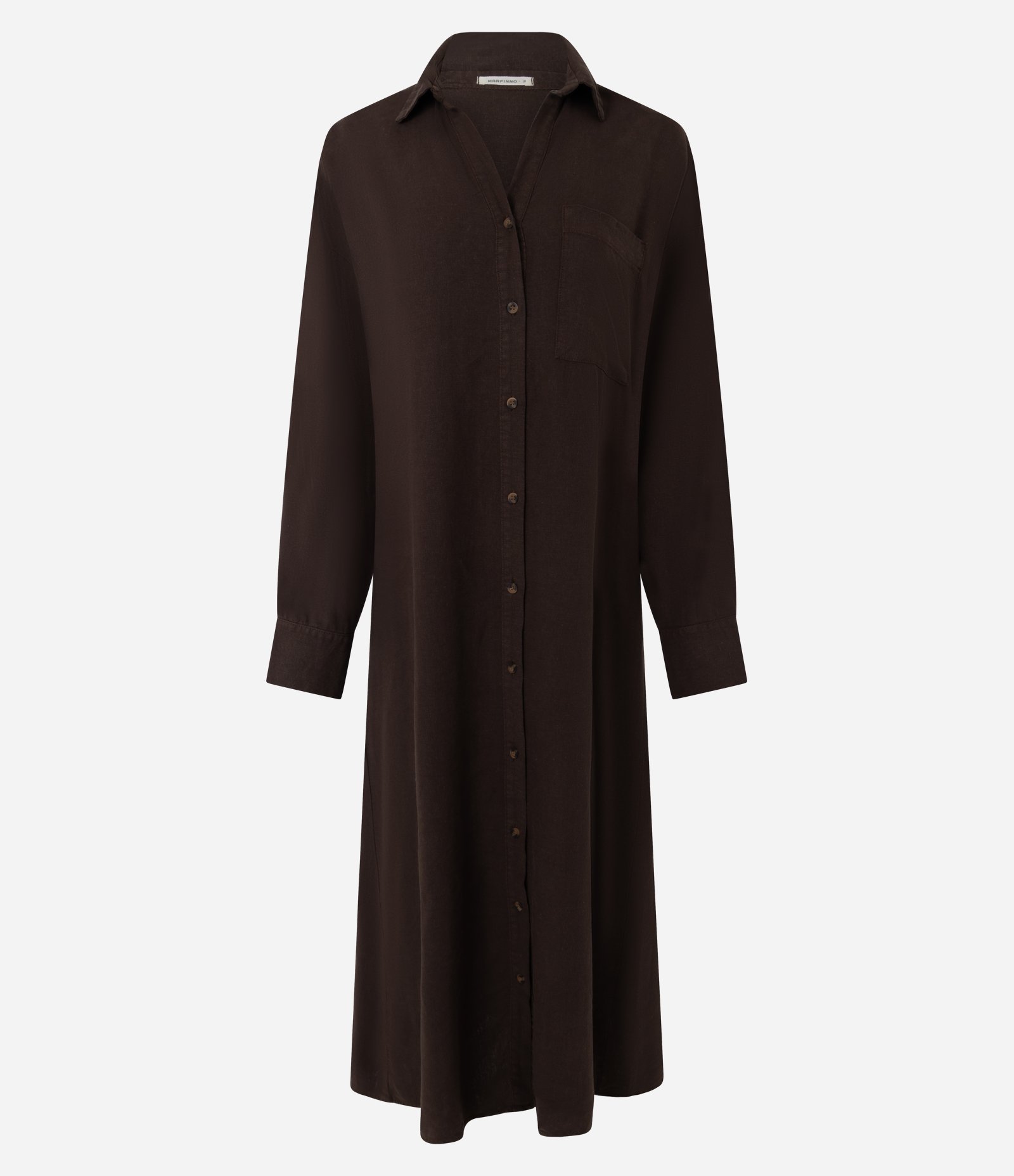Vestido Chemise em Viscolinho com Mangas Longas Marrom 1