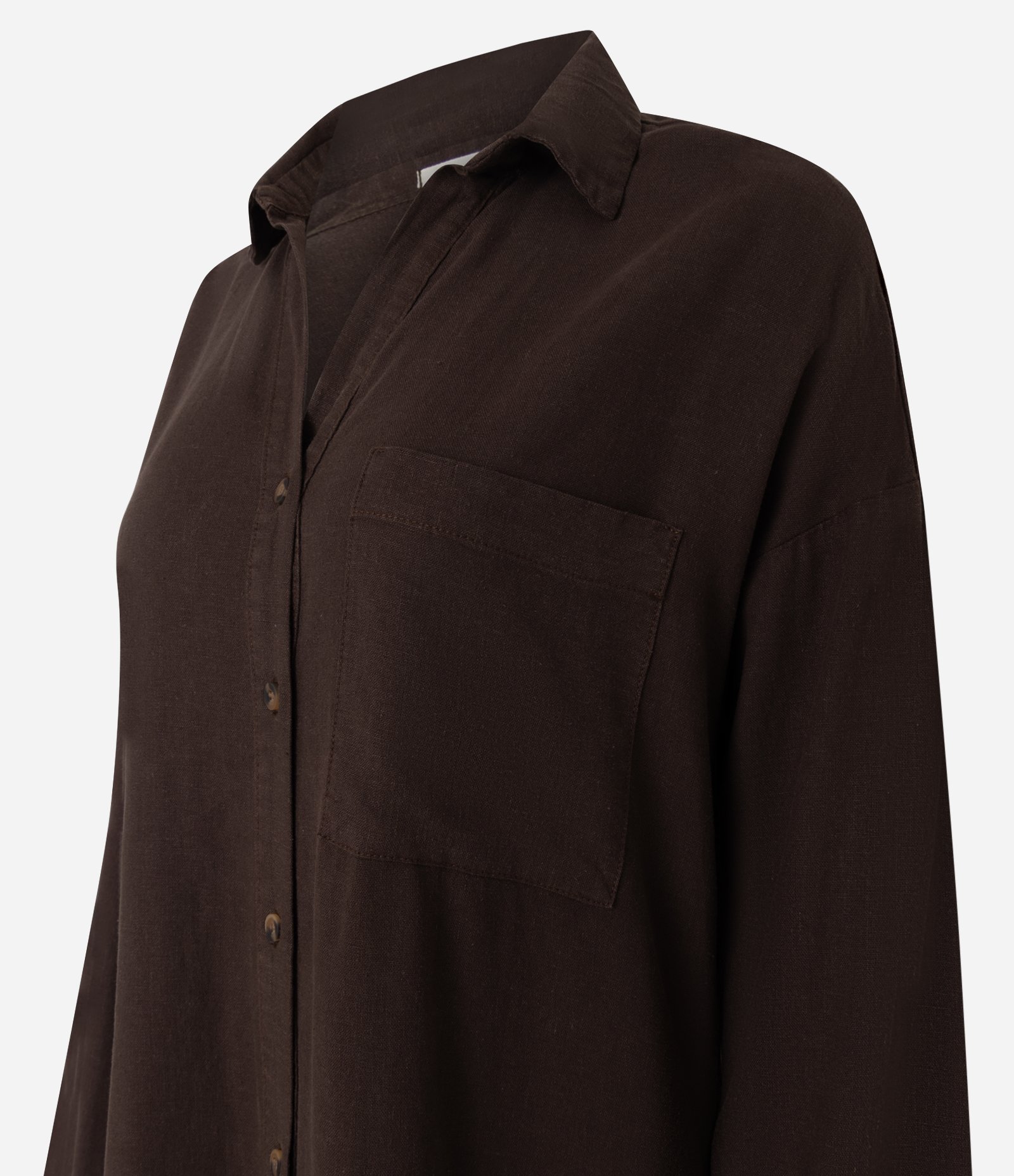 Vestido Chemise em Viscolinho com Mangas Longas Marrom 2